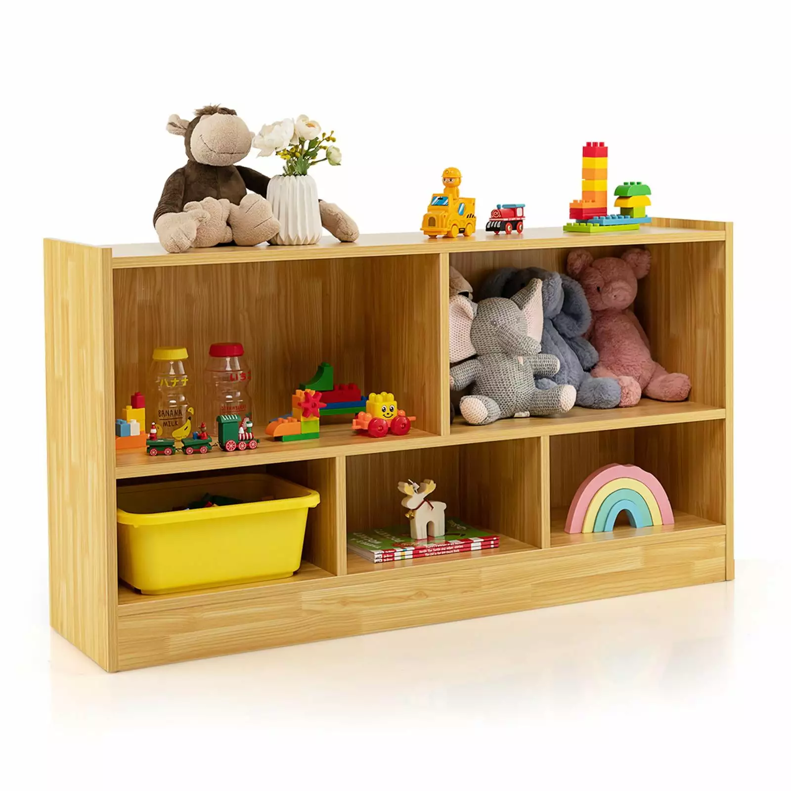 Giantex Toy Storage Organizer. 5-Section Storage Cabinet. Wooden Display Book Shelf. Beige