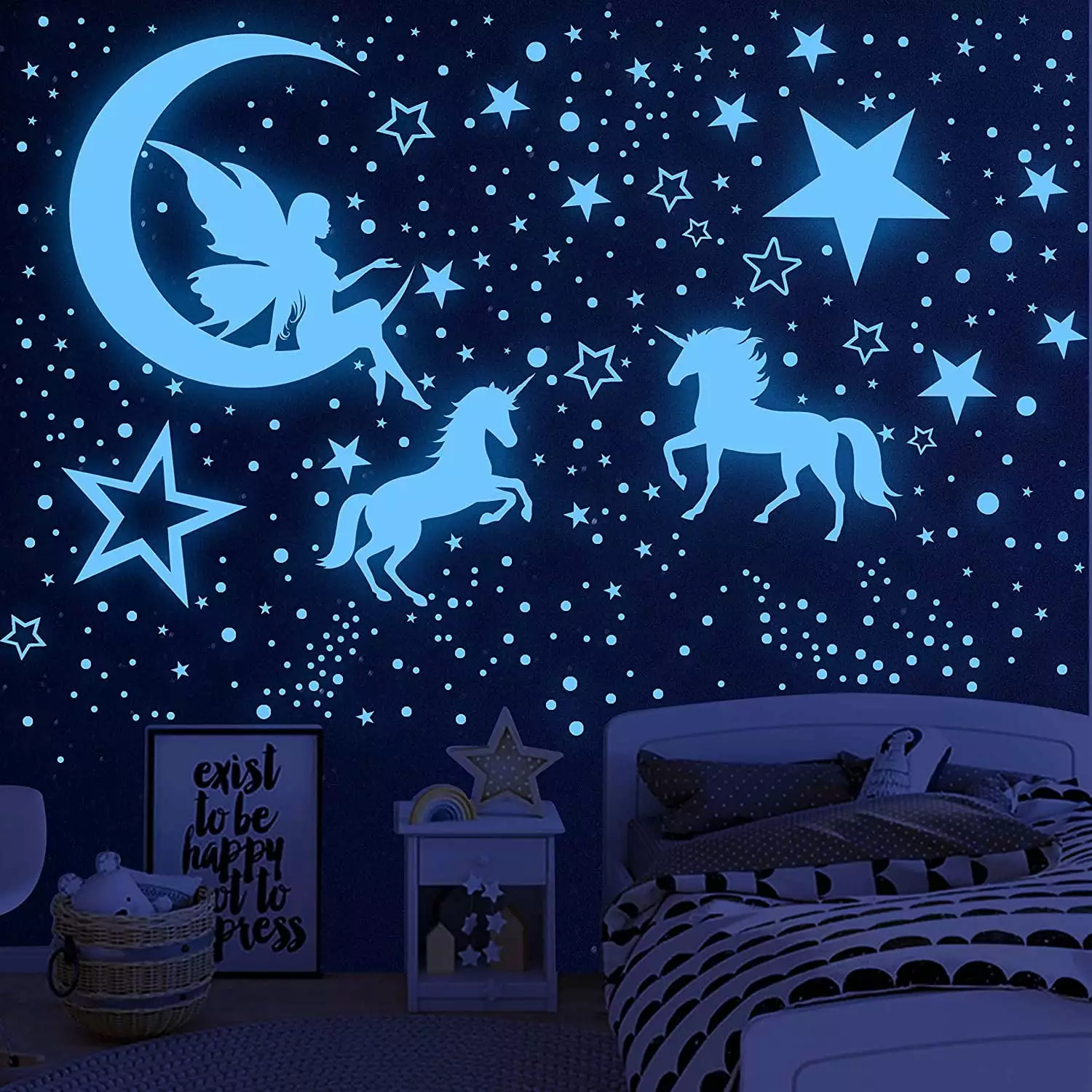 Glow in the Dark Stars for Ceiling.Unicorn Wall Decals Stickers Unicorn Wall Decor for for Baby Boys Kids Playroom Living Room