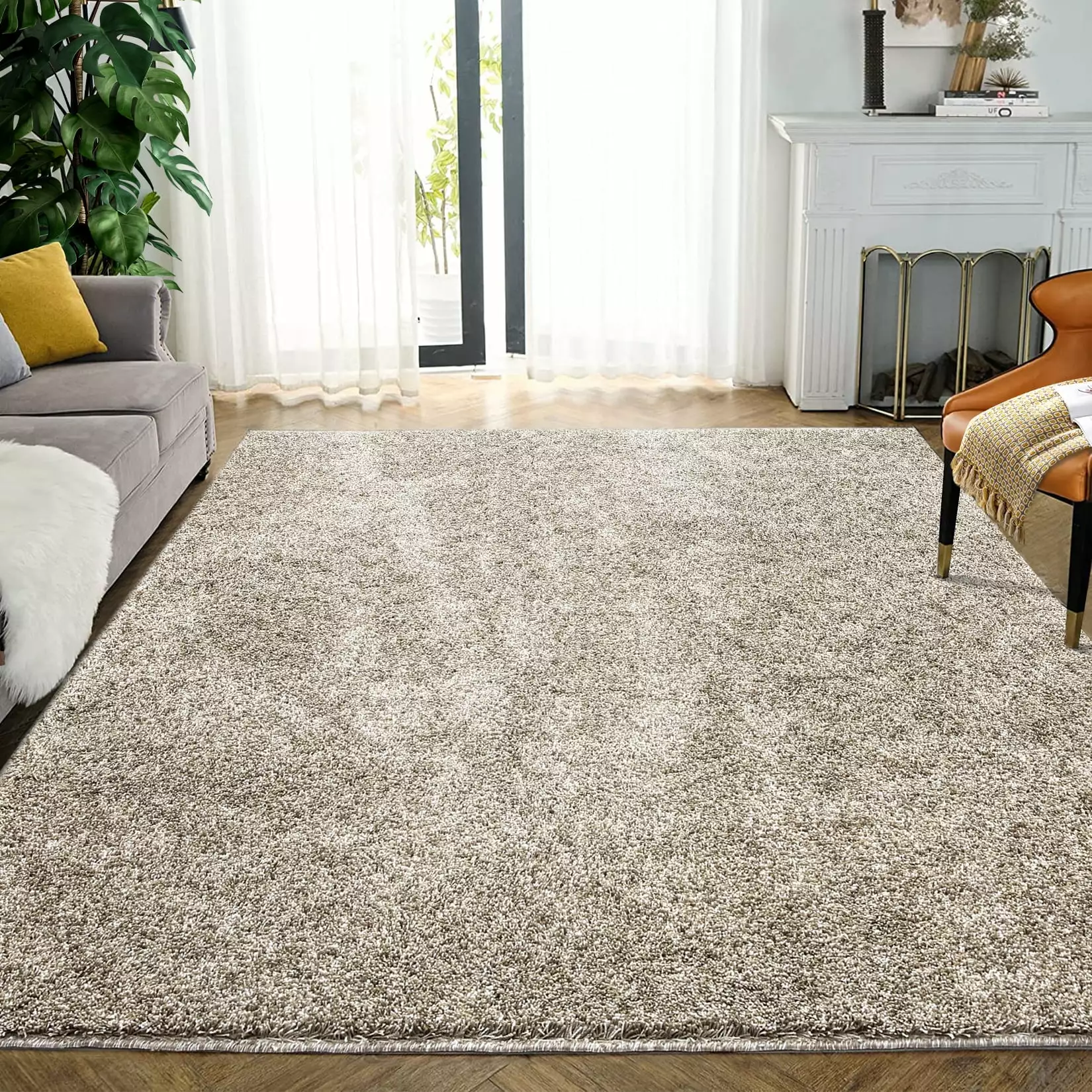 GlowSol 8' x 10' Large Area Rug for Living Room Bedroom Modern Soft Cozy Shaggy Fluffy Rug Carpet Thick Fuzzy Plush Rug for Home Decoration. Taupe