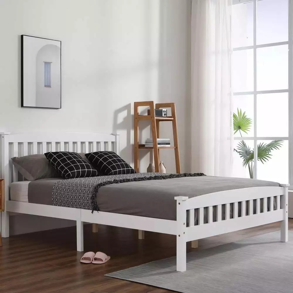 GoDecor Full Bed Frame Wood with Headboard. Solid Pine Wood Full Bed Platform.Furniture for Bedroom