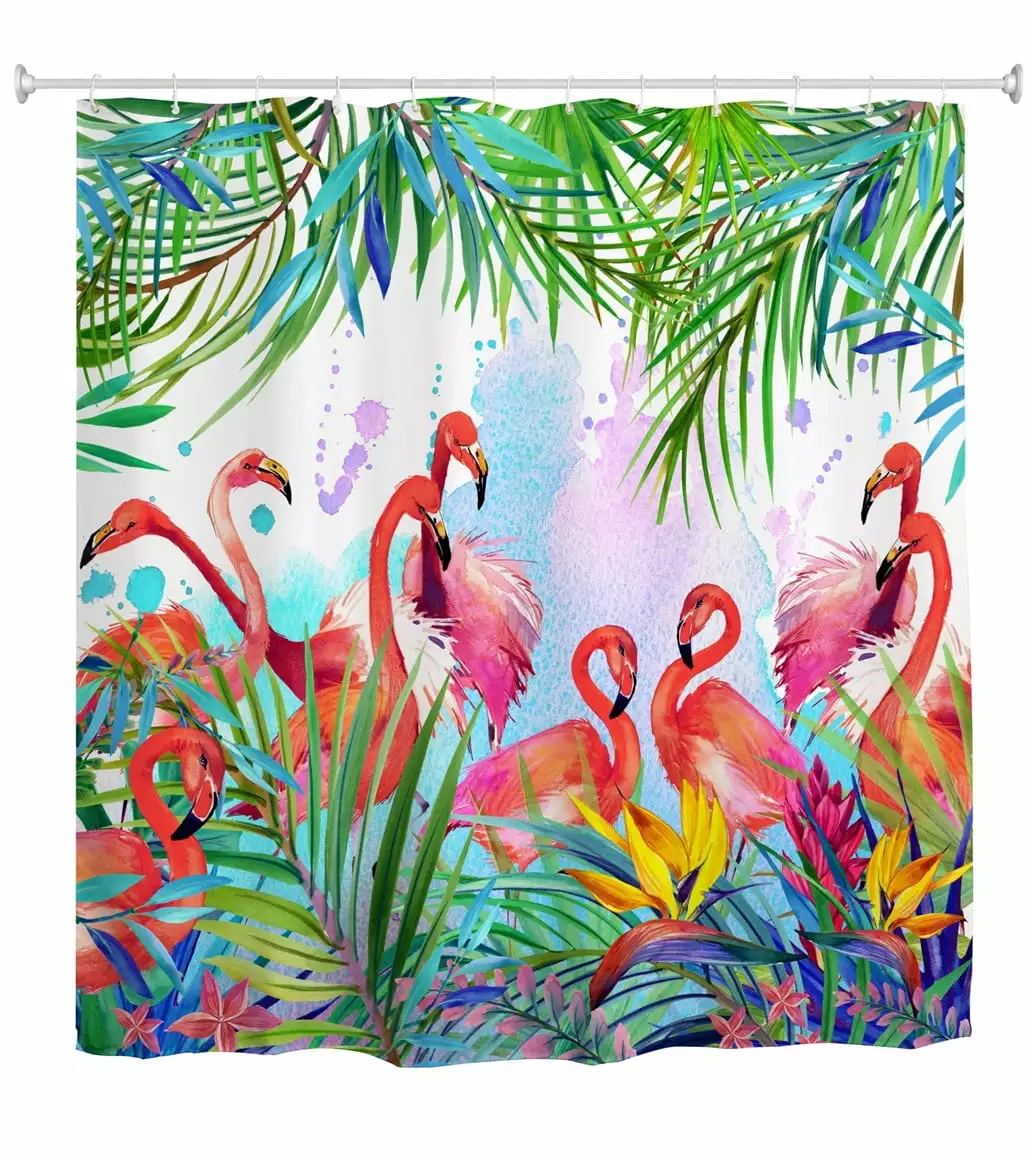 Goodbath Flamingo Leaves Waterproof Fabric Shower Curtains for Bathroom.72x72 inhces