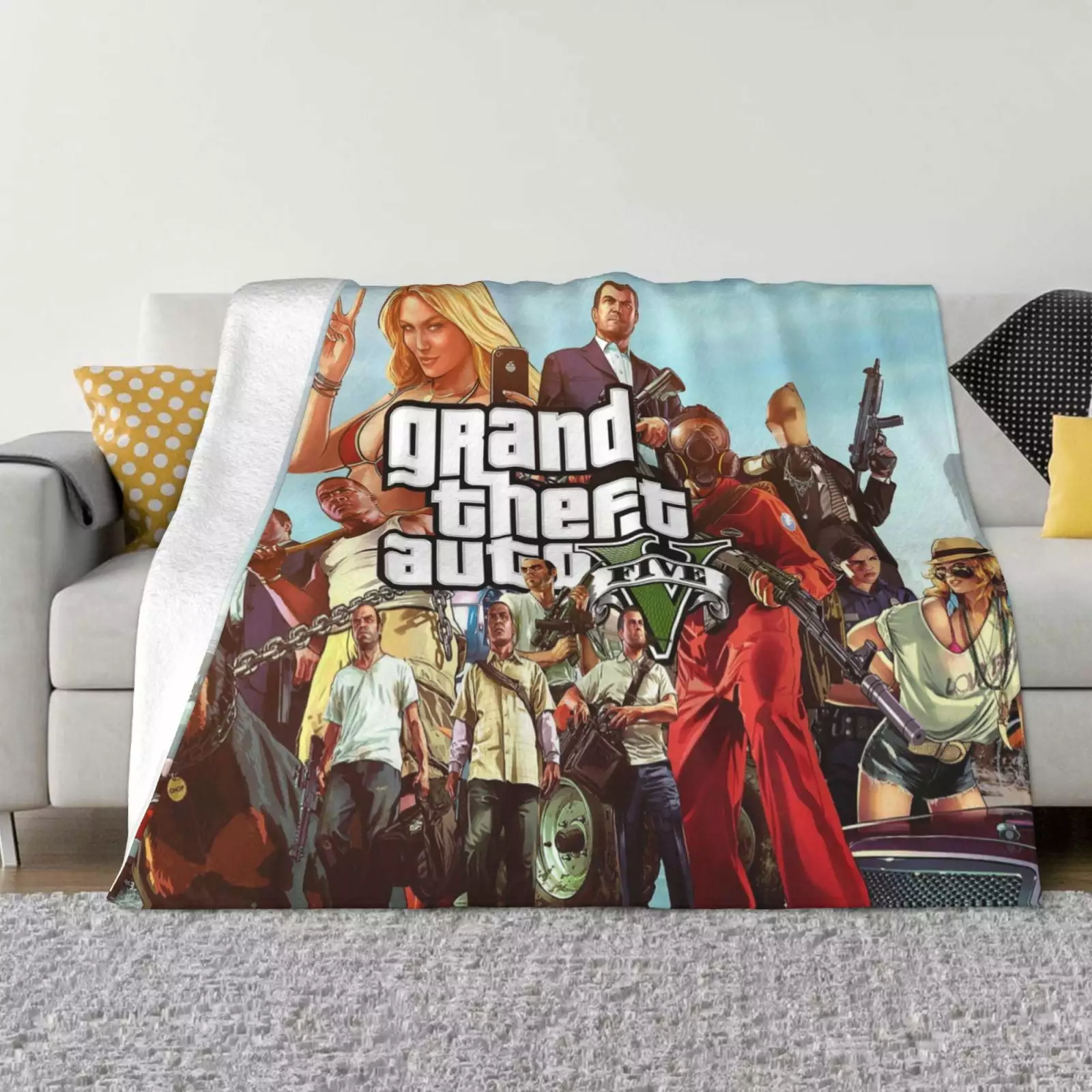 Grand Theft Auto V Throw Blanket Couch Bed Sofa Soft Lightweight Warm Cozy Flannel Fleece Bed Blanket For Kids Adults Gift Multiple Sizes Available 40X30