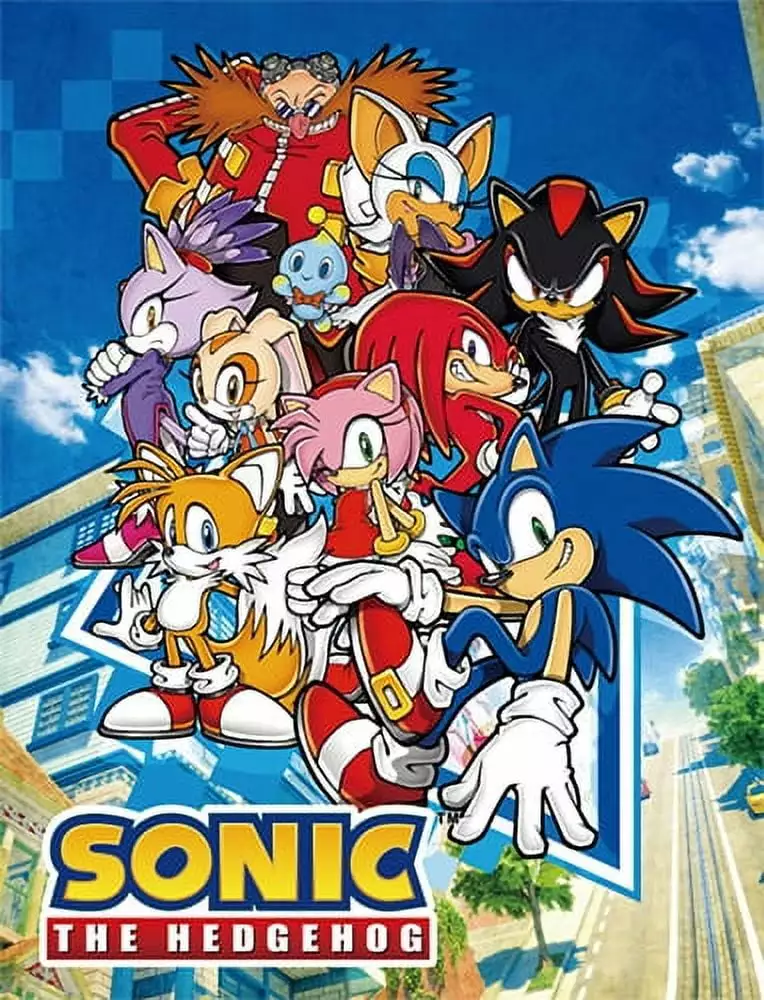 Great Eastern GE-57717 Sonic The Hedgehog Big Group Sublimation Throw Blanket. 46 x 60. Brown