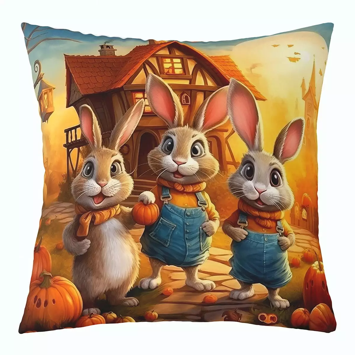 Grey Kawaii Rabbit Cushion Cover 18x18 Inch Cartoon Rabbit Pillow Cover Cute Farmhouse Animal Throw Pillow Cover Rustic Rural House Decorative Accent Pillow Case Reversible.Room Decor