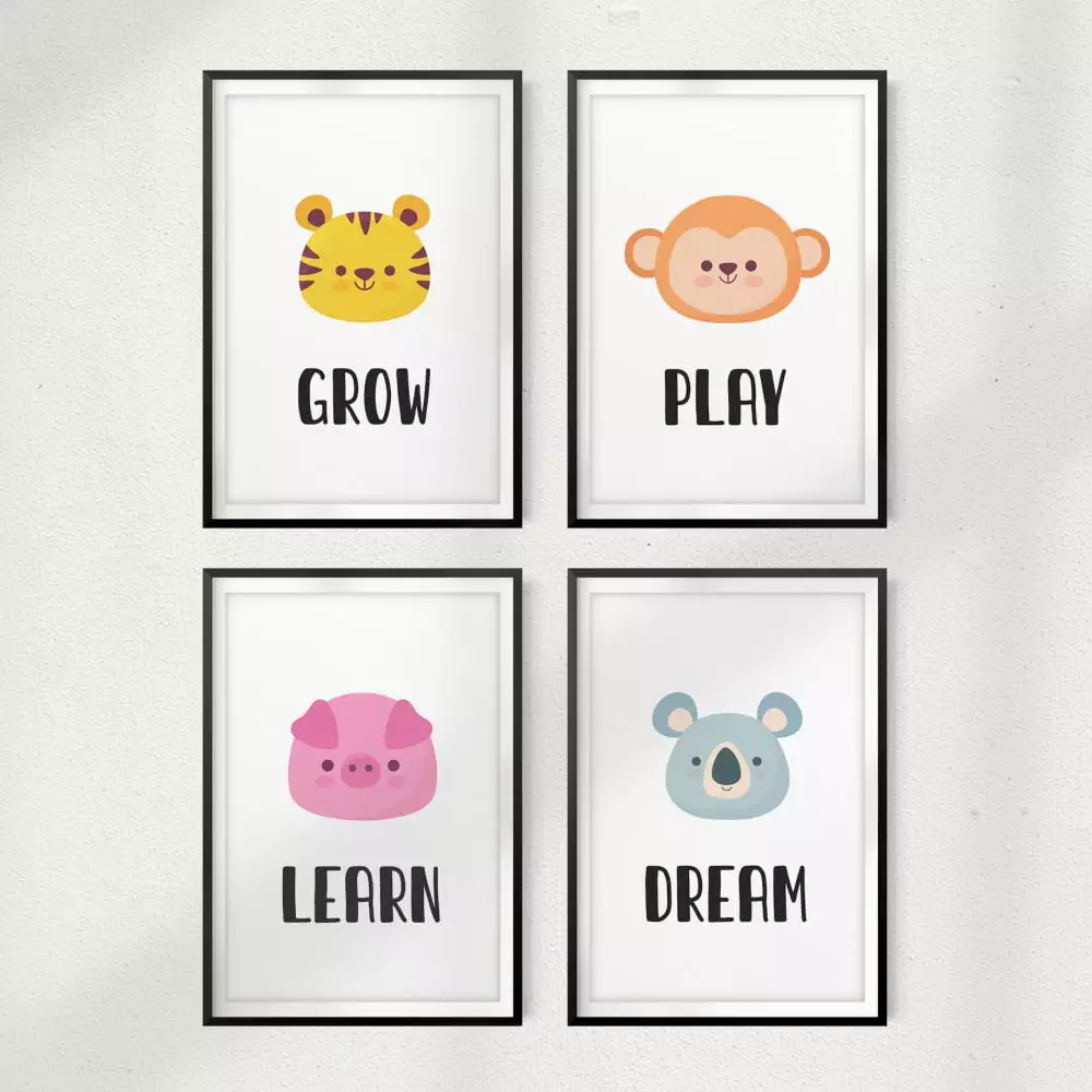 Grow Play Learn Dream (Set of 4) 5 x 7 UNFRAMED Print Home D??cor. Kids Wall Art