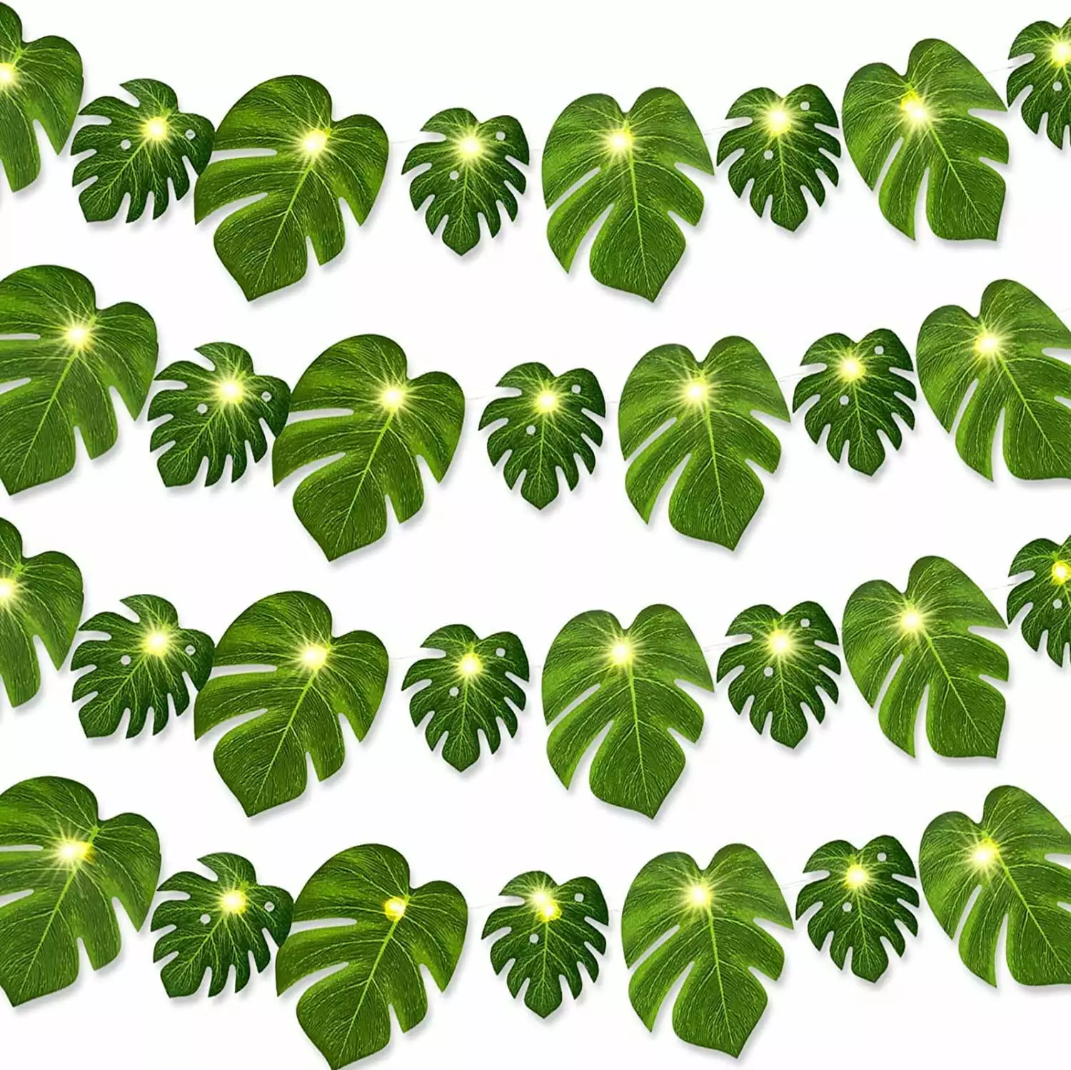 GuassLee Tropical Leaves Hawaiian Party Decoration- LED Monstera Leaf String Light Artificial Rattan Palm Leaves Hanging Light for Hawaiian Luau Aloha Jungle Tropical Themed Party Decorations Supplies