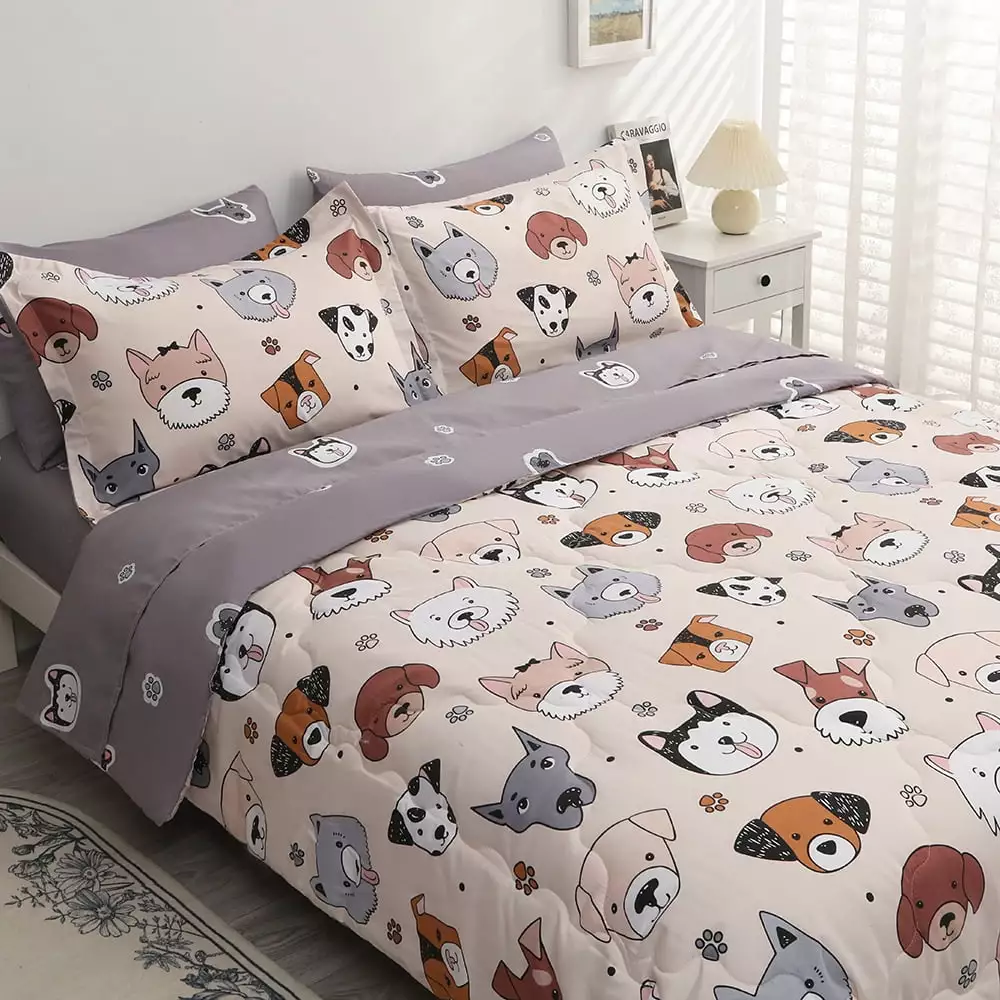 Gusuhome 7 Piece Kids Dog Comforter Full Size Cute Animal Dog Bedding Set Bed in A Bag for Boys Girls All Season (1 Comforter. 1 Flat Sheet. 1 Fitted Sheet. 2 Pillowcase and 2 Pillow Sham)