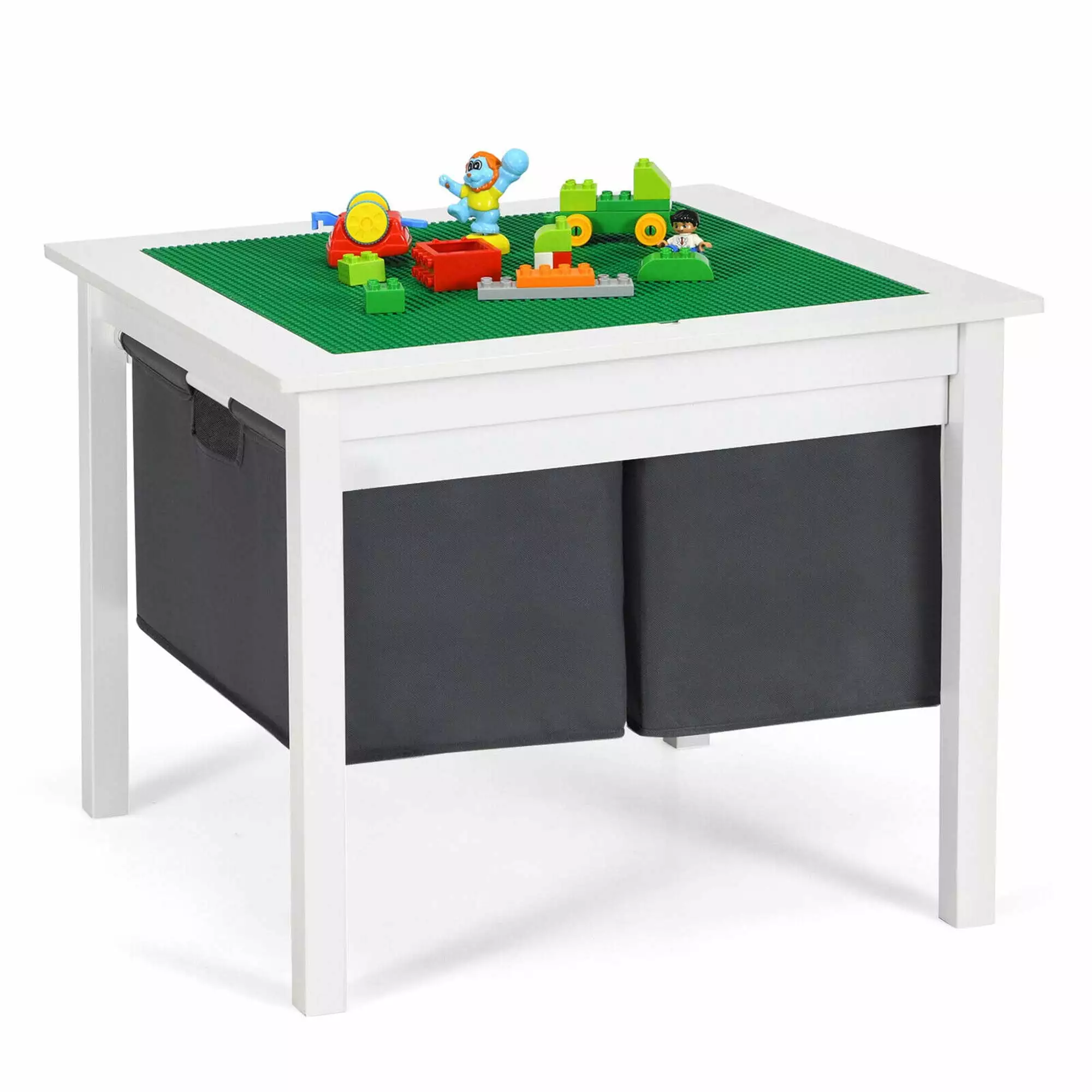 Gymax 2-in-1 Kids Double-sided Activity Building Block Table w/ Storage Drawers White