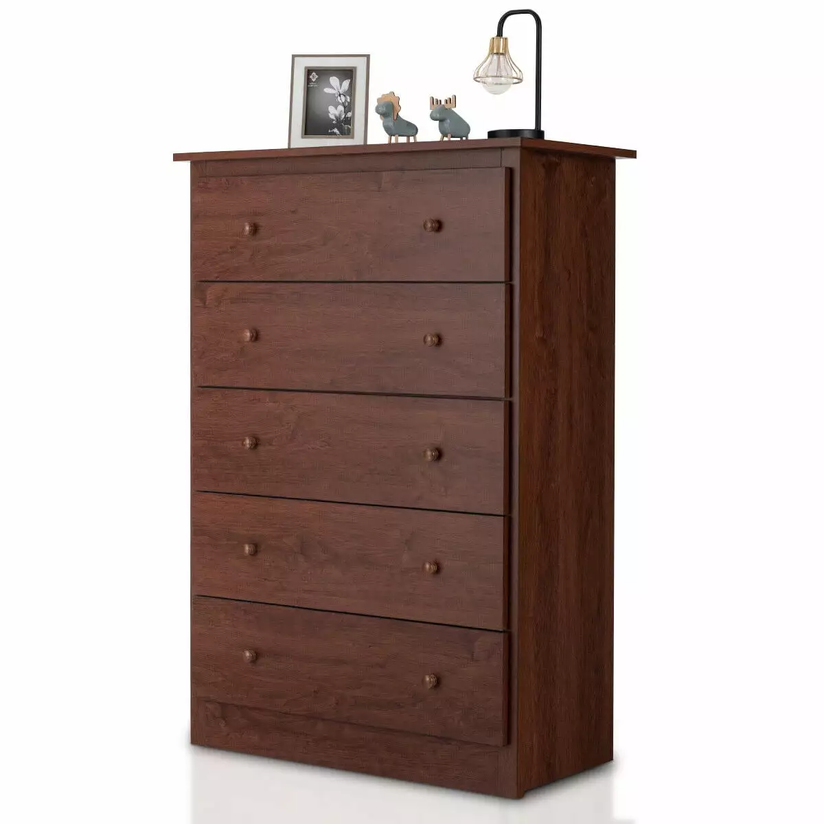 Gymax 5-Drawer Chest Dresser Storage Unit w/Smooth Slide Rail Brown