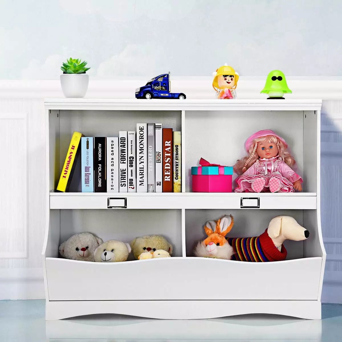 Gymax Children Storage Unit Kids Bookshelf Bookcase Baby Toy Organizer Shelf White