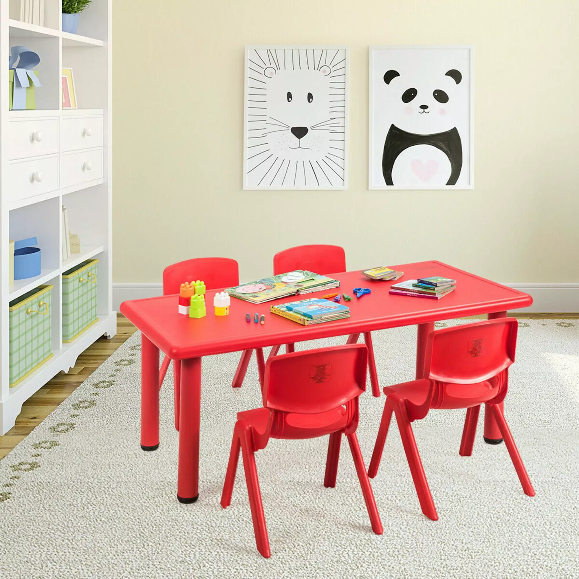 Gymax Kids Learn and Play Table Plastic Rectangular Playroom Kindergarten Home. Red