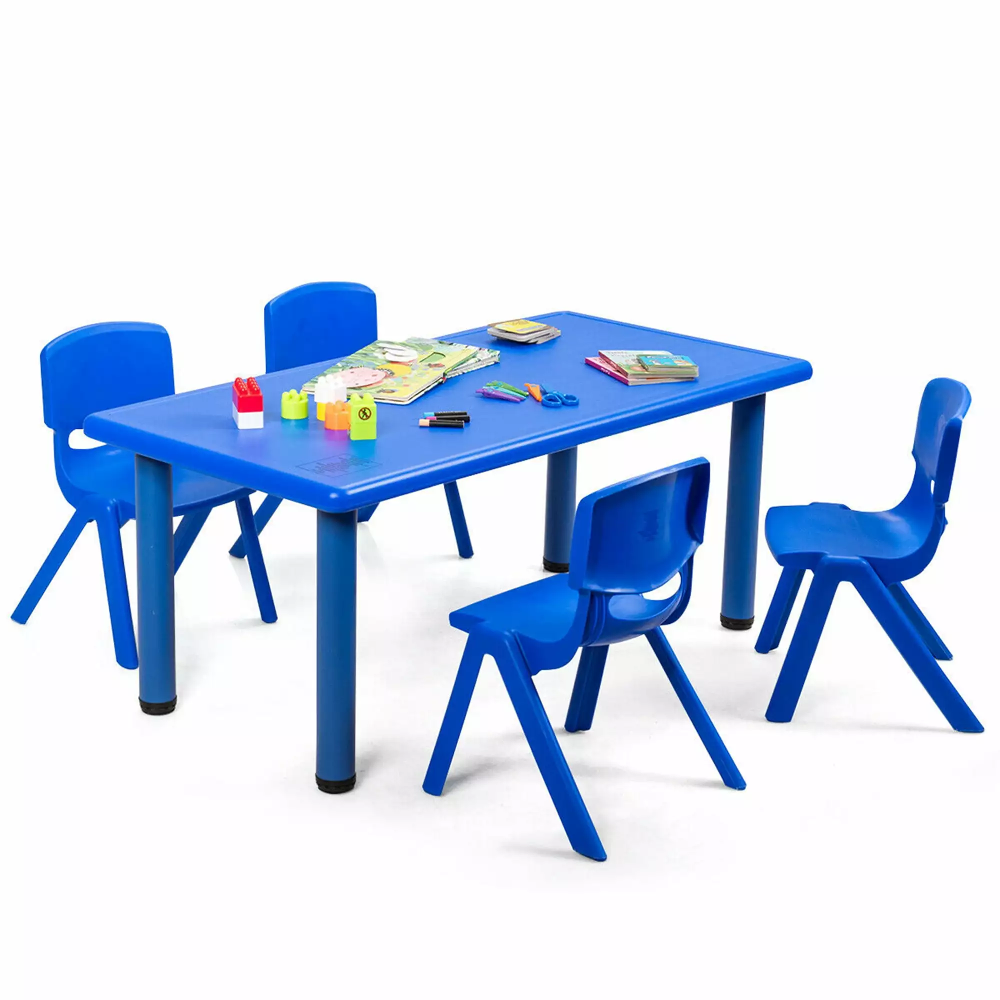 Gymax Kids Plastic Table and Stackable Chairs Set Indoor/Outdoor Home Classroom Blue