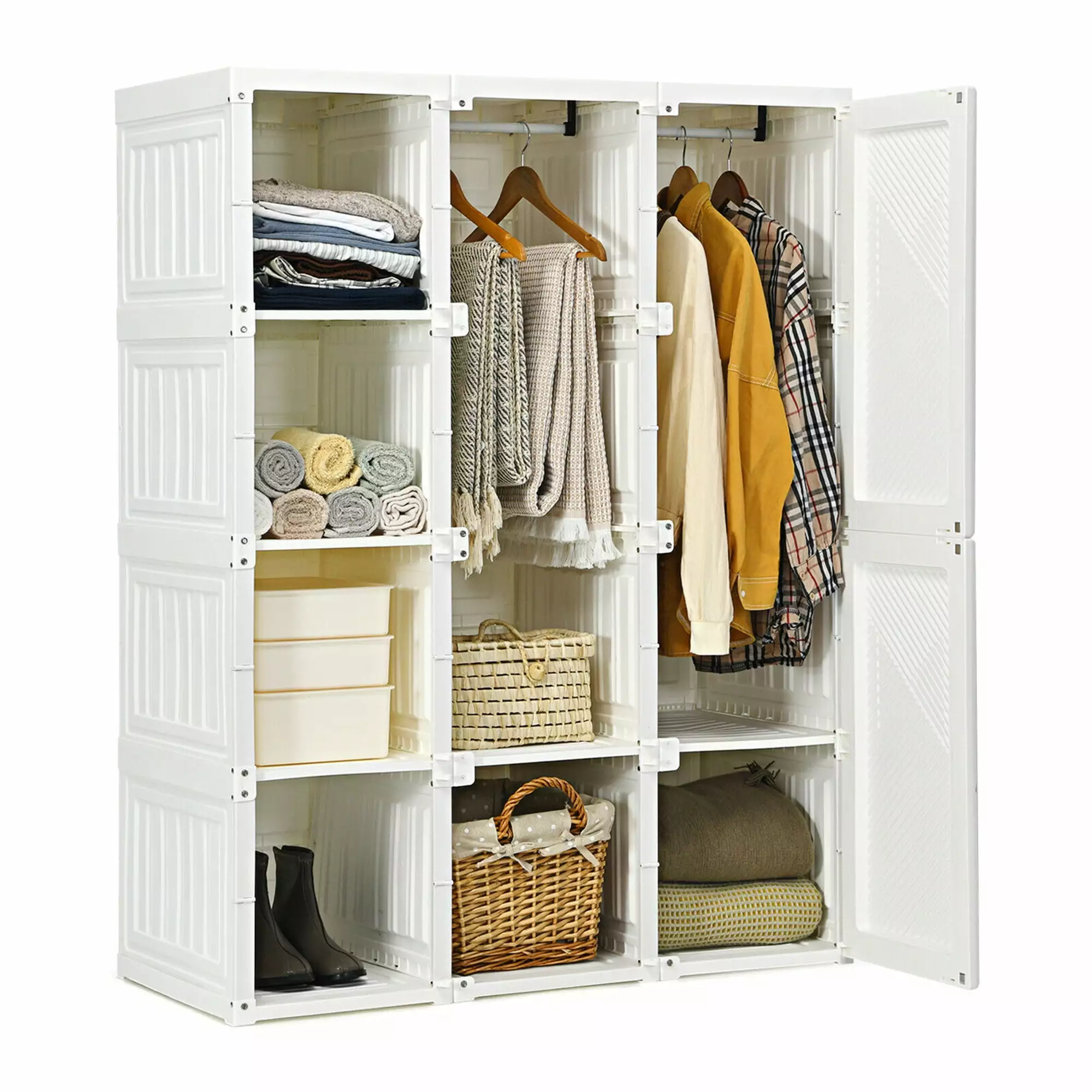 Gymax Portable Closet Clothes Foldable Armoire Wardrobe Closet w/8 Cubes Hanging Rods