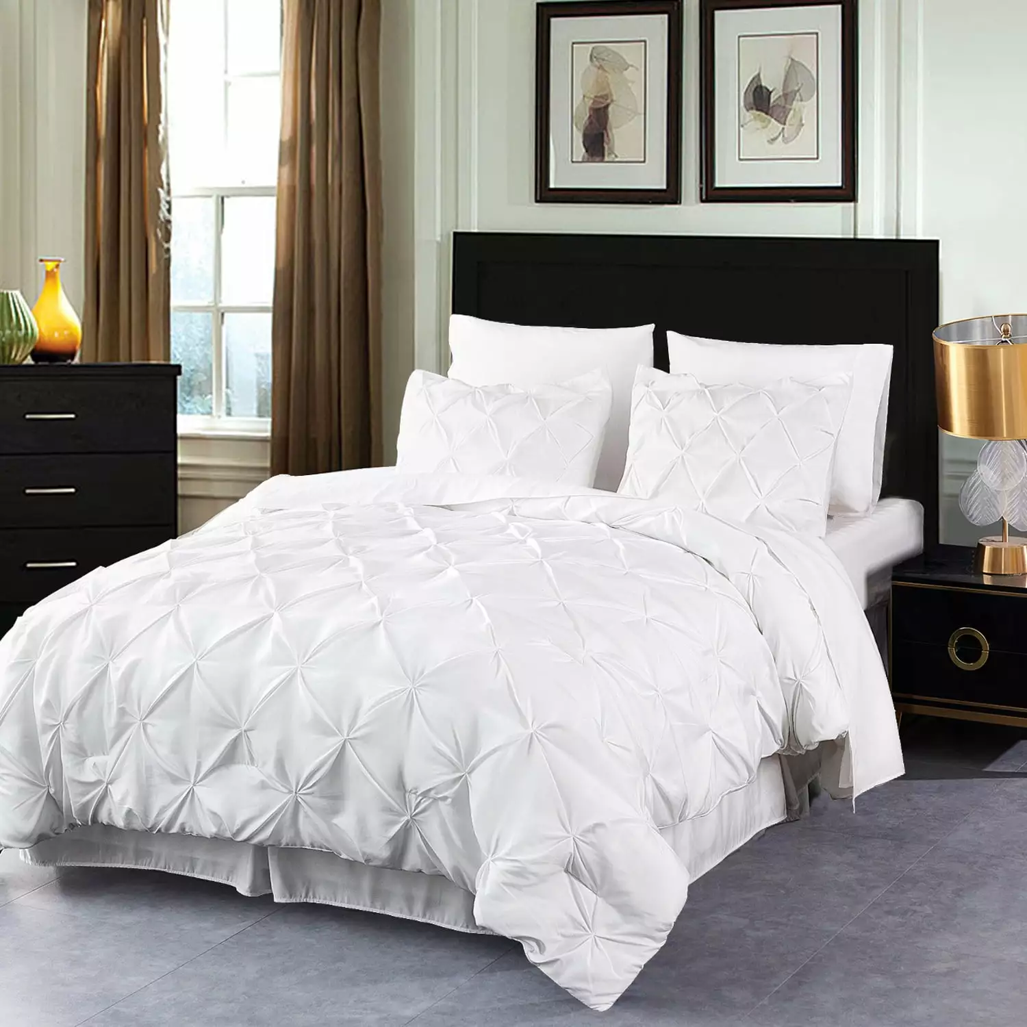 HAOK Cal King Bed in a Bag Set 8 Piece-Pinch Pleat Down Alternative Comforter Set.White