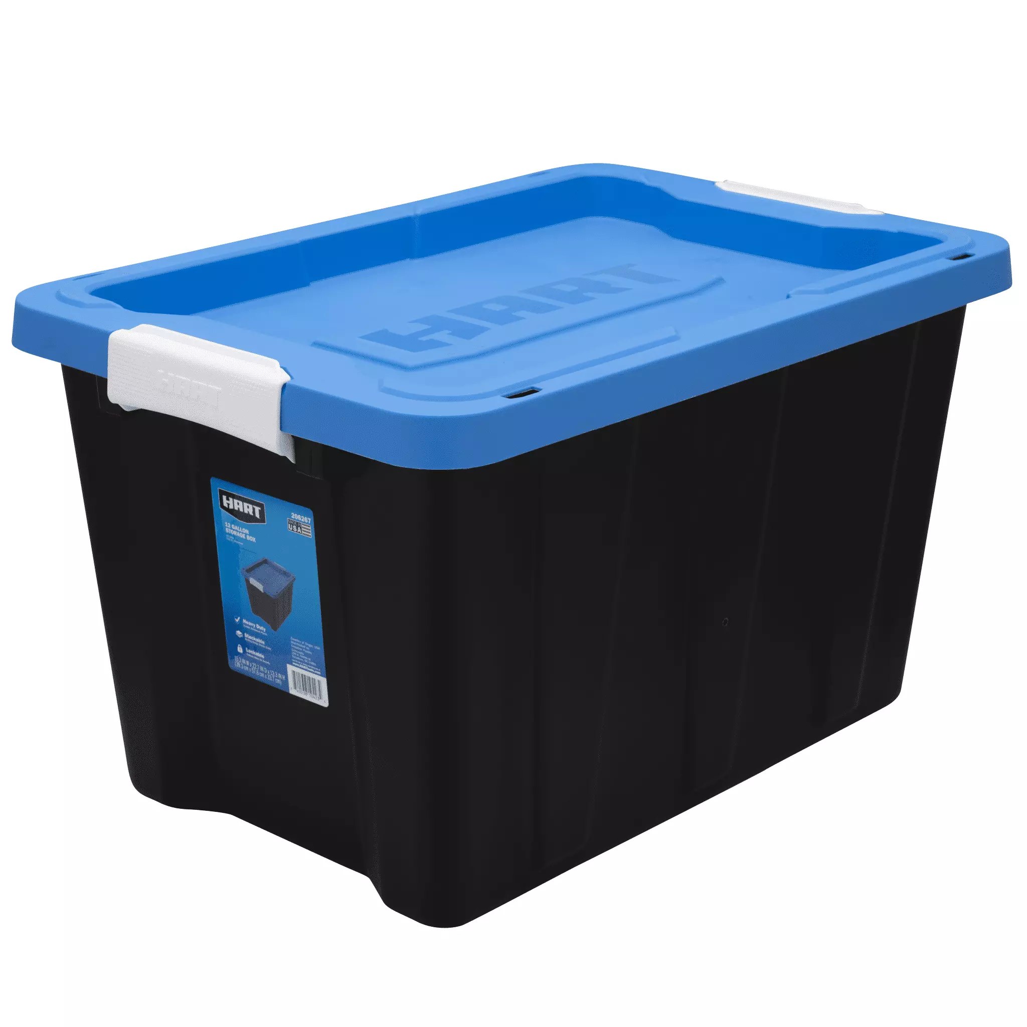 HART 12 Gallon Heavy Duty Latching Plastic Storage Bin Container. Black