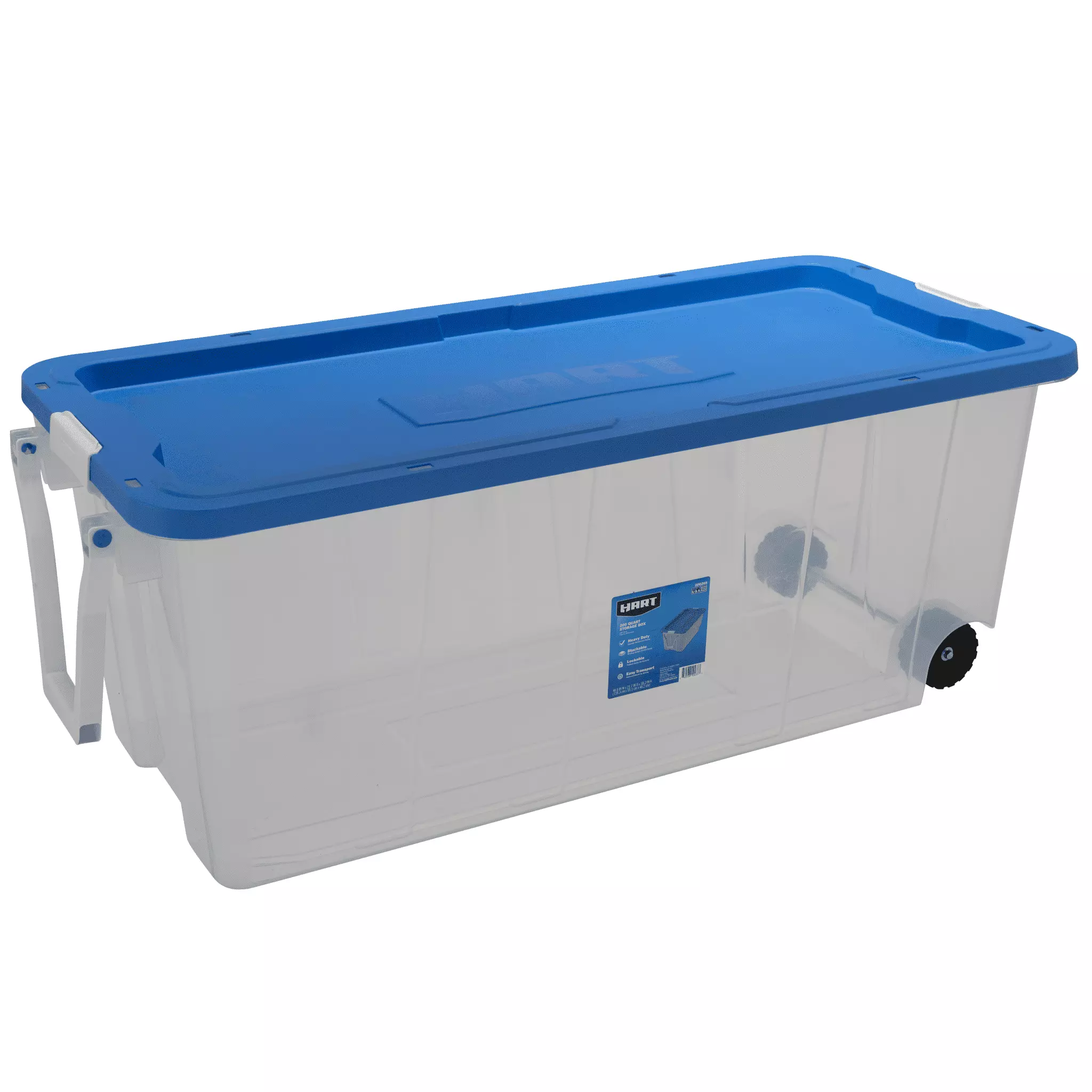 HART 200 Quart Latching Rolling Plastic Storage Bin Container W. Pull Handle. Clear