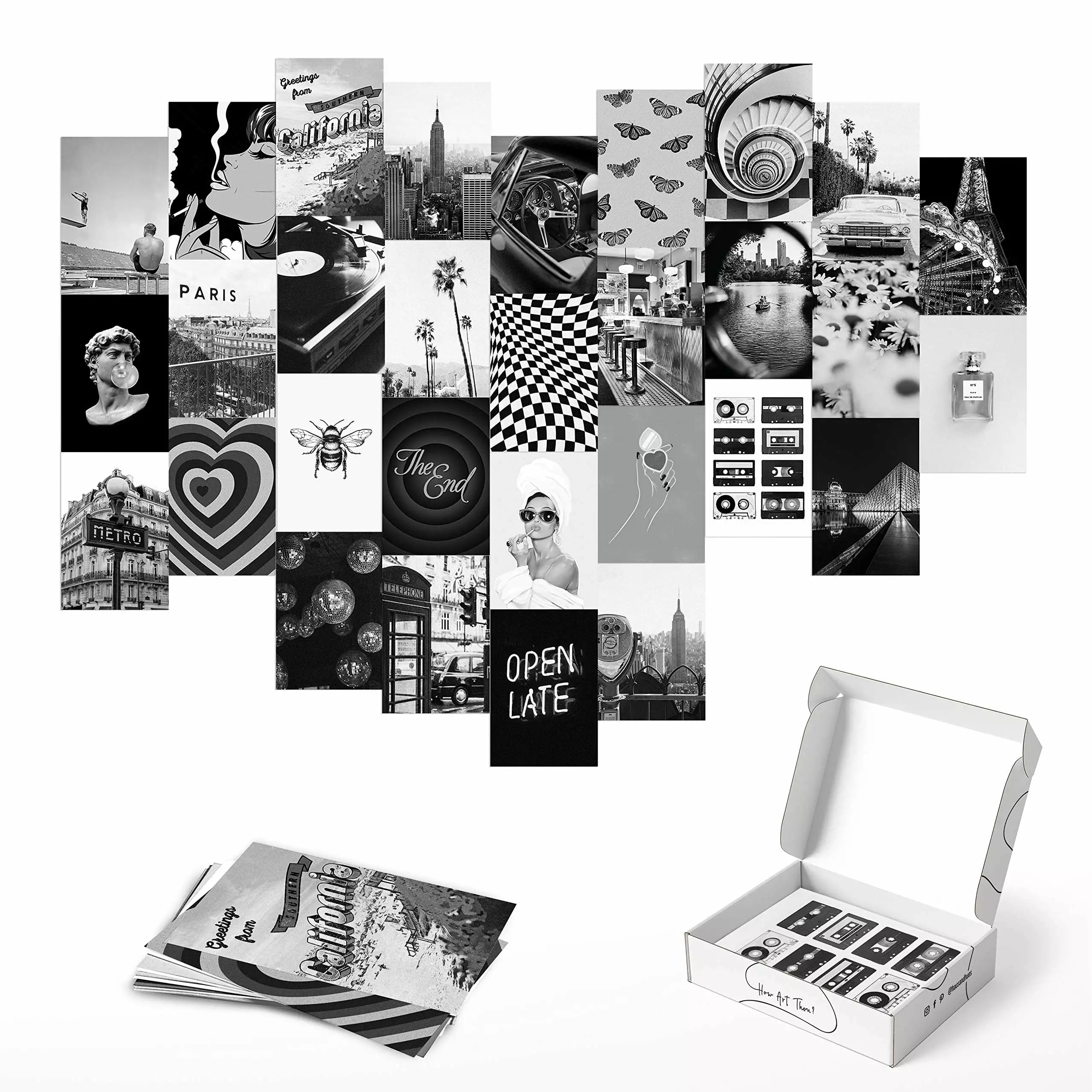 HAUS AND HUES Black and White Wall Decor Photo Collage Kit - Aesthetic Wall Collage Kit | Photo Collage Kit For Wall Aesthetic Teen Room Decor | Aesthetic Pictures for Wall Collage | 4 x 6