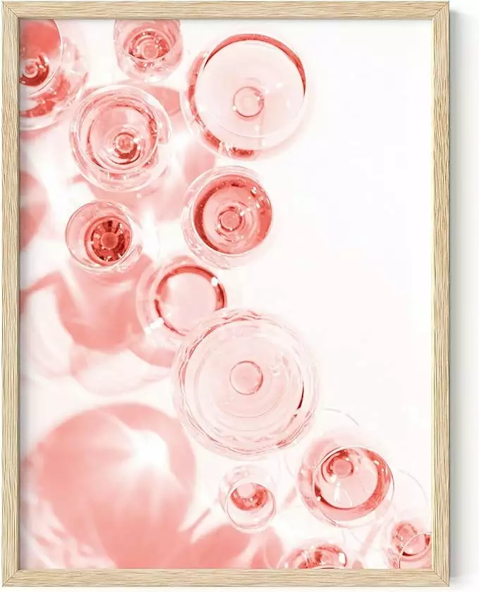 HAUS AND HUES Blush Pink Wall Decor Champagne Flutes | Champagne Print Pink Wall Art for Bedroom Wall Decor. Room Decor for Women | BEIGE FRAMED 12 x 16