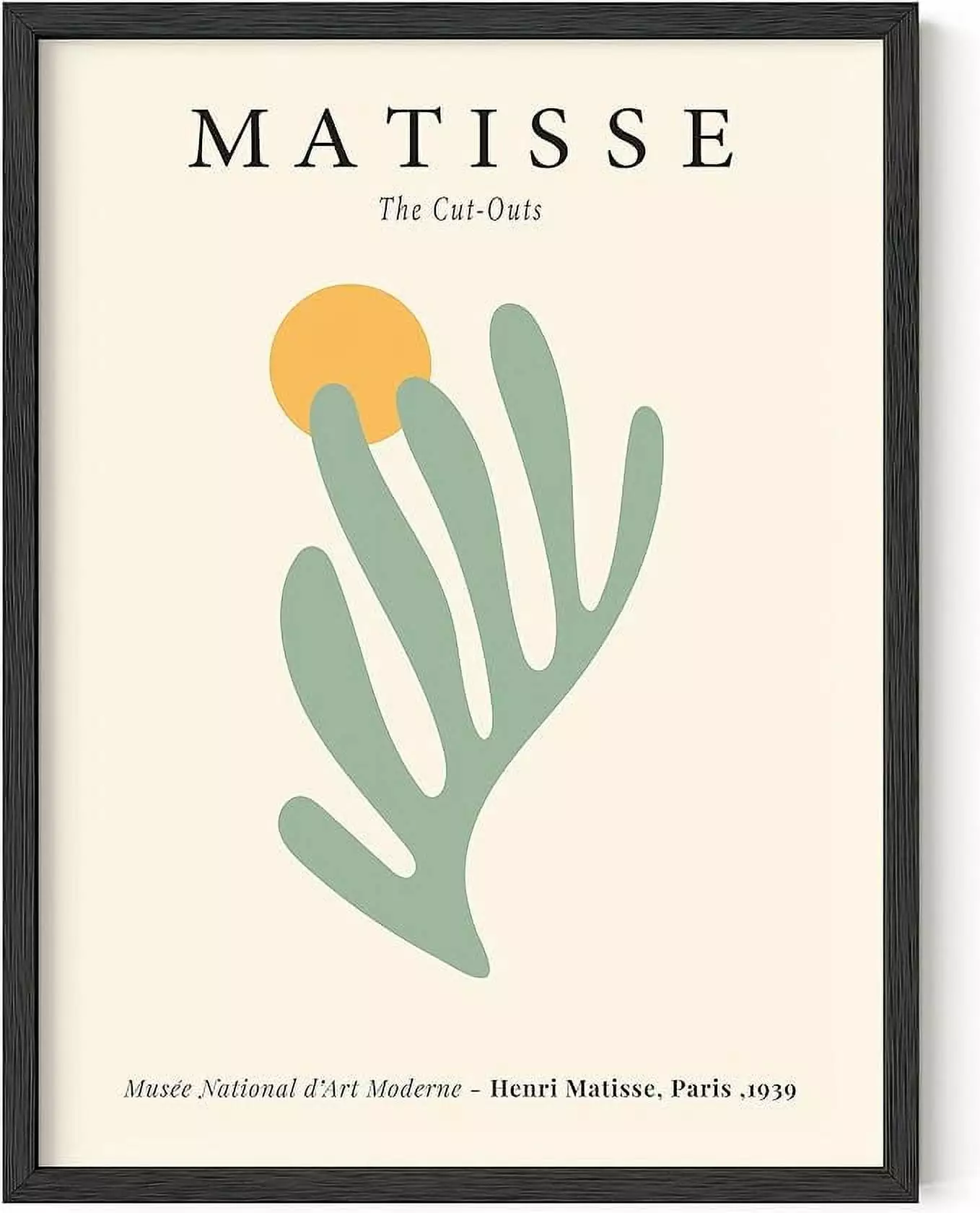 HAUS AND HUES Danish Pastel Aesthetic Matisse Poster - Danish Pastel Room Decor Aesthetic Matisse Print & Sage Green Wall Decor Matisse Cutouts Modern Wall Art Abstract Art Wall (Black Framed. 12x16)