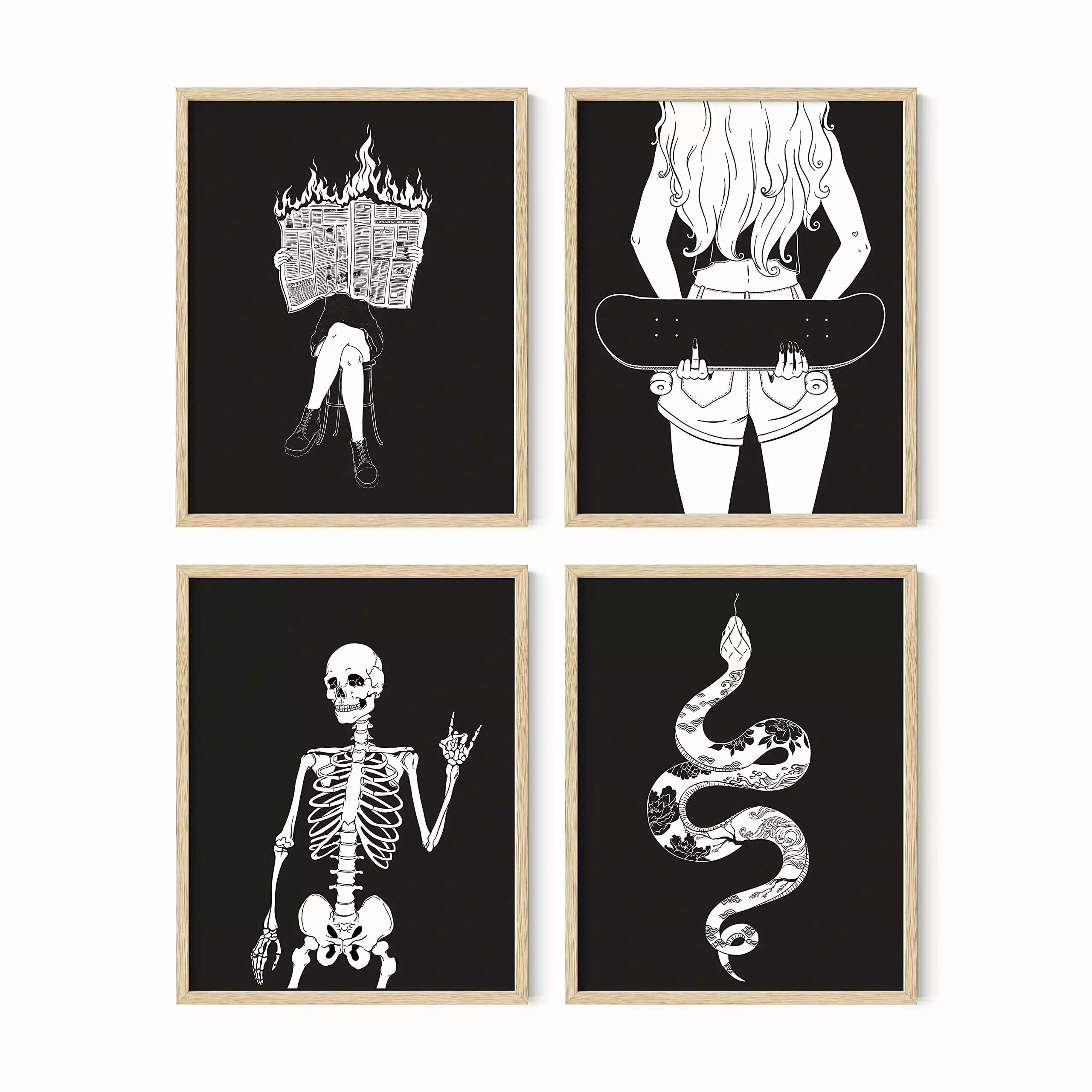 HAUS AND HUES Goth Wall Art Set of 4 - Halloween Framed Art. Dark Academia Wall Art Posters for Bedroom. Skull Wall Decor. Gothic Halloween Art. Halloween Pictures. Gothic Art (11X14. BEIGE FRAMED)