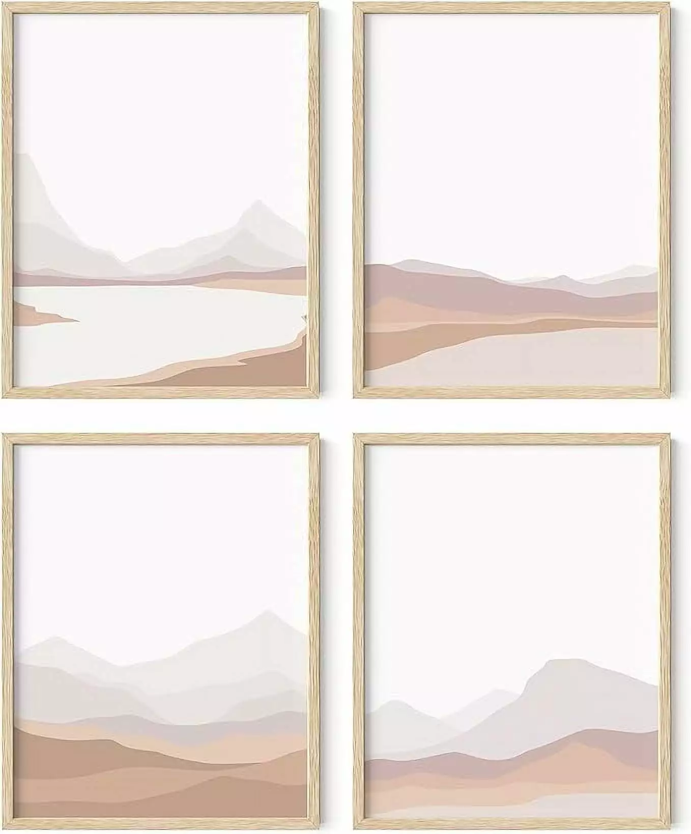 HAUS AND HUES Mountain Wall Art - Set of 4 Mid Century Modern Wall Decor. Landscape Wall Art. Nature Wall Decor. Modern Art Wall Decor. Wall Art Landscape Art. Mountain Framed (Beige Framed. 11x14)