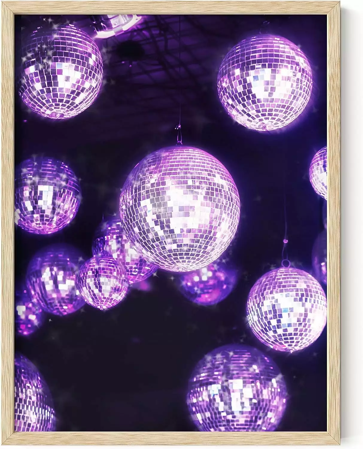 HAUS AND HUES Purple Wall Art & Purple Pictures Wall Decor - Purple Room Decor Aesthetic Wall Pictures for Bedroom Aesthetic Purple Wall Decor for Bedroom Teen Girl Disco Balls (Beige Framed. 12x16)