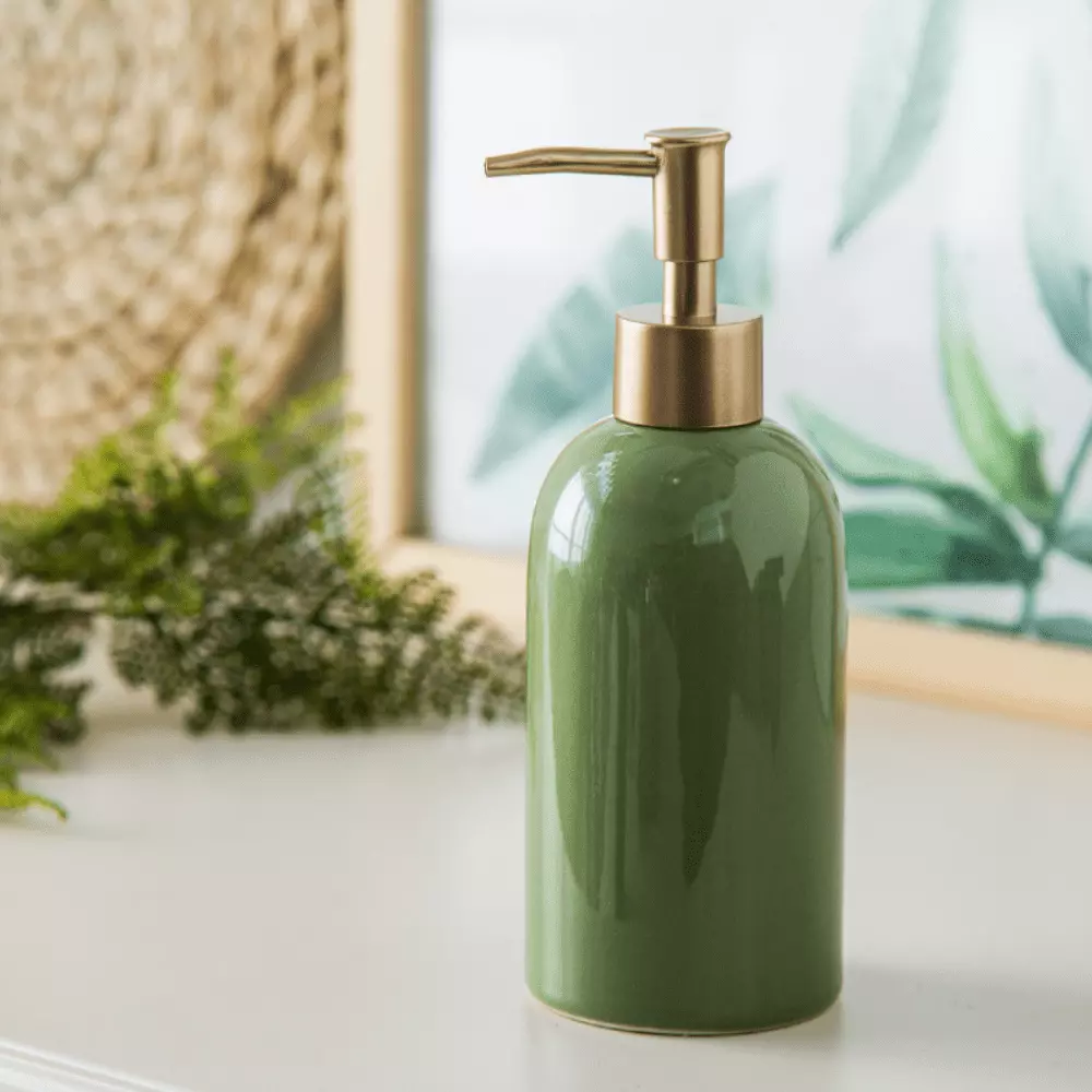 HGPS Ceramic Soap Dispenser. Refillable Liquid Hand Soap Dispenser with Gold Pump. Countertop Liquid Lotion Dispenser for Bathroom Kitchen