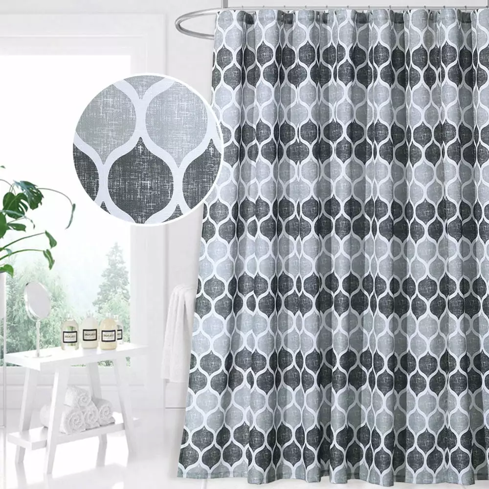 HOMERRY 72W x 72L Fabric Shower Curtain Moroccan Geometric Design Shower Curtain for Bathroom Heavy Textured Fabric Bath Curtain. Gray