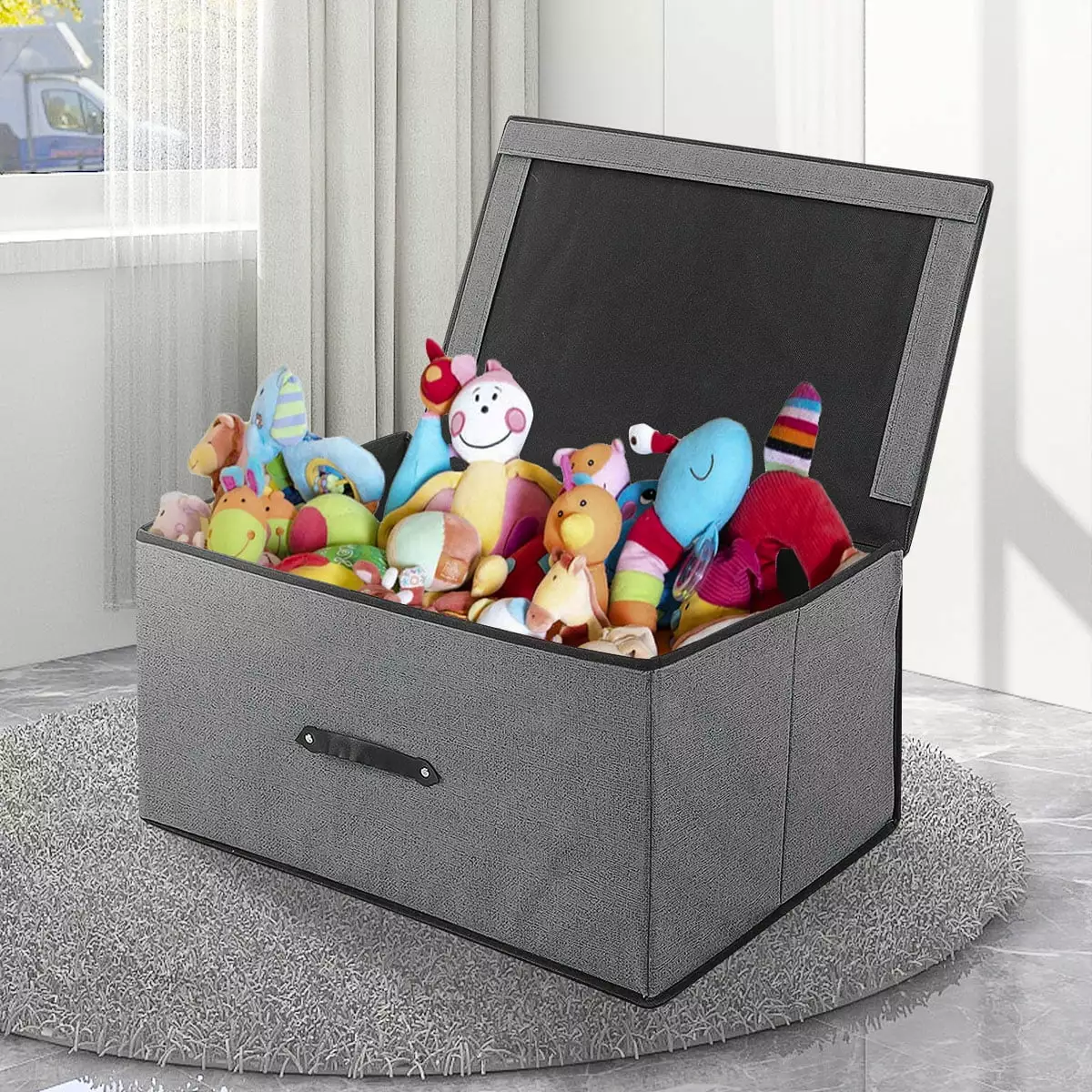 HONEIER Toy Box Storage. Clothes Storage Bags Organizers. Toy Chest. Collapsible Toy Storage Trunk with Flip-Top Lid. Kids Toy Bins.Gray/Brown(60*30*40cm)