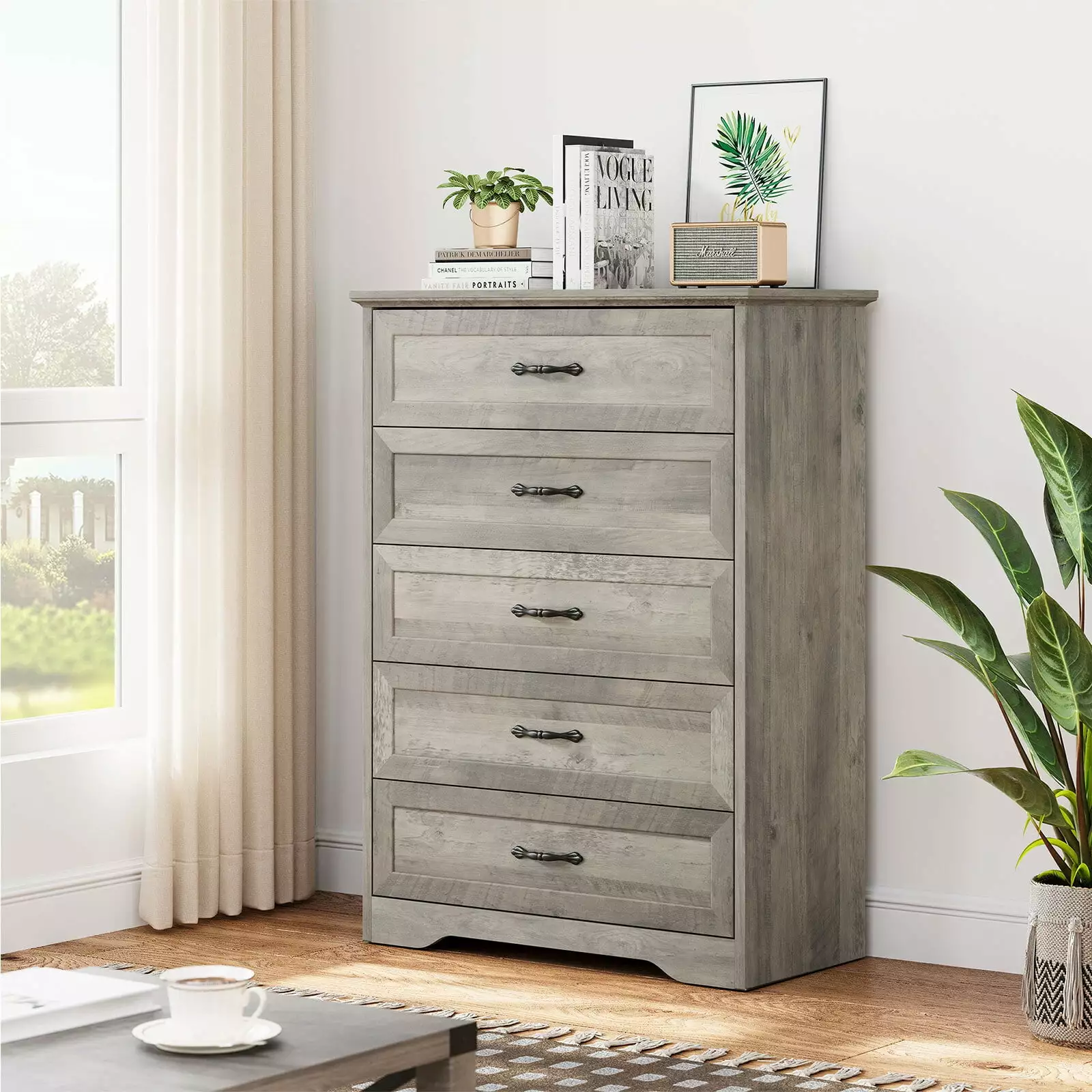 HOSSLLY Dresser of 5 Drawers. Dresser Chest with Easy Pull Handle for Bedroom. Living Room. Grey Finish