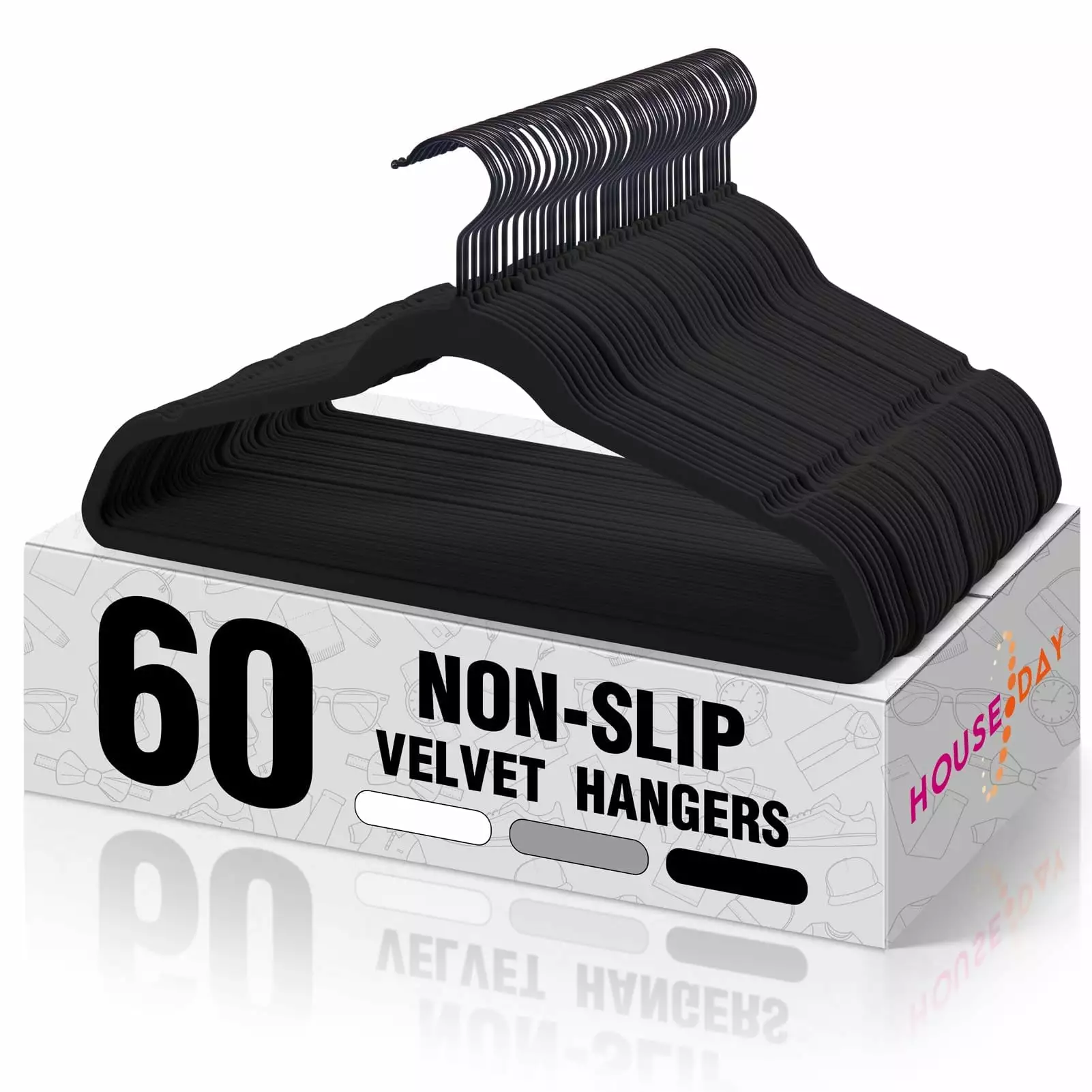 HOUSE DAY Black Velvet Hangers 60 Pack. Velvet Clothes Hangers Non Slip Felt Hangers. Heavy Duty Coat Hangers for Closet. Ultra Slim Hangers Black Hangers Space Saving Hangers for Suits. Shirt