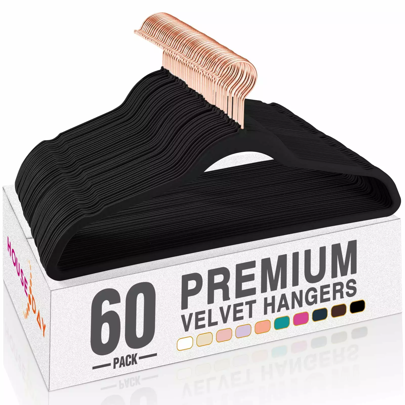 HOUSE DAY Black Velvet Hangers 60 Pack. Premium Clothes Hangers Non-Slip Felt Hangers. Sturdy Black Hangers Heavy Duty Coat Hangers. Durable Suit Hangers for Space Saving. No Hanger Marks Gold Hook