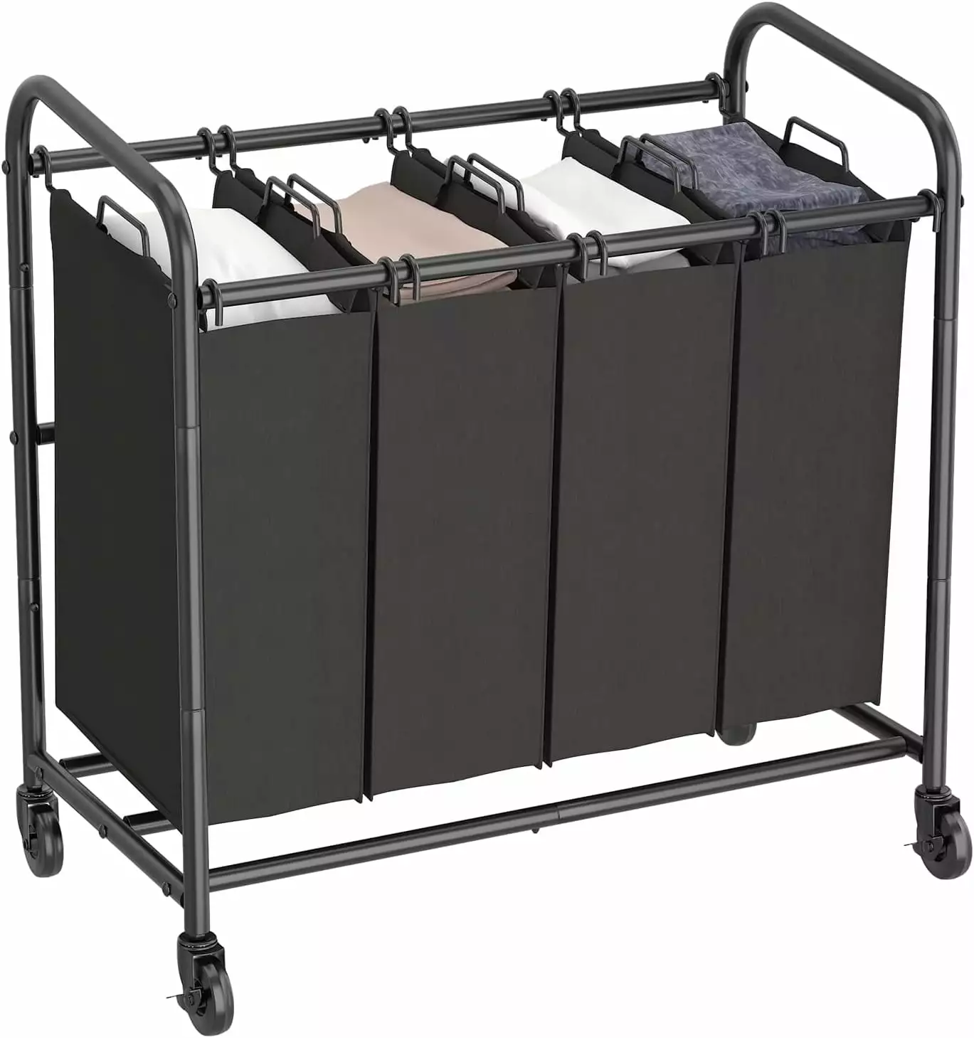 HOYRR 4 Bag Laundry Sorter Cart. Laundry Hamper Sorter with Heavy Duty Rolling Wheels and Removable Bags for Clothes Storage.Laundry Organizer Laundry Basket Laundry Clothes Hamper. Black