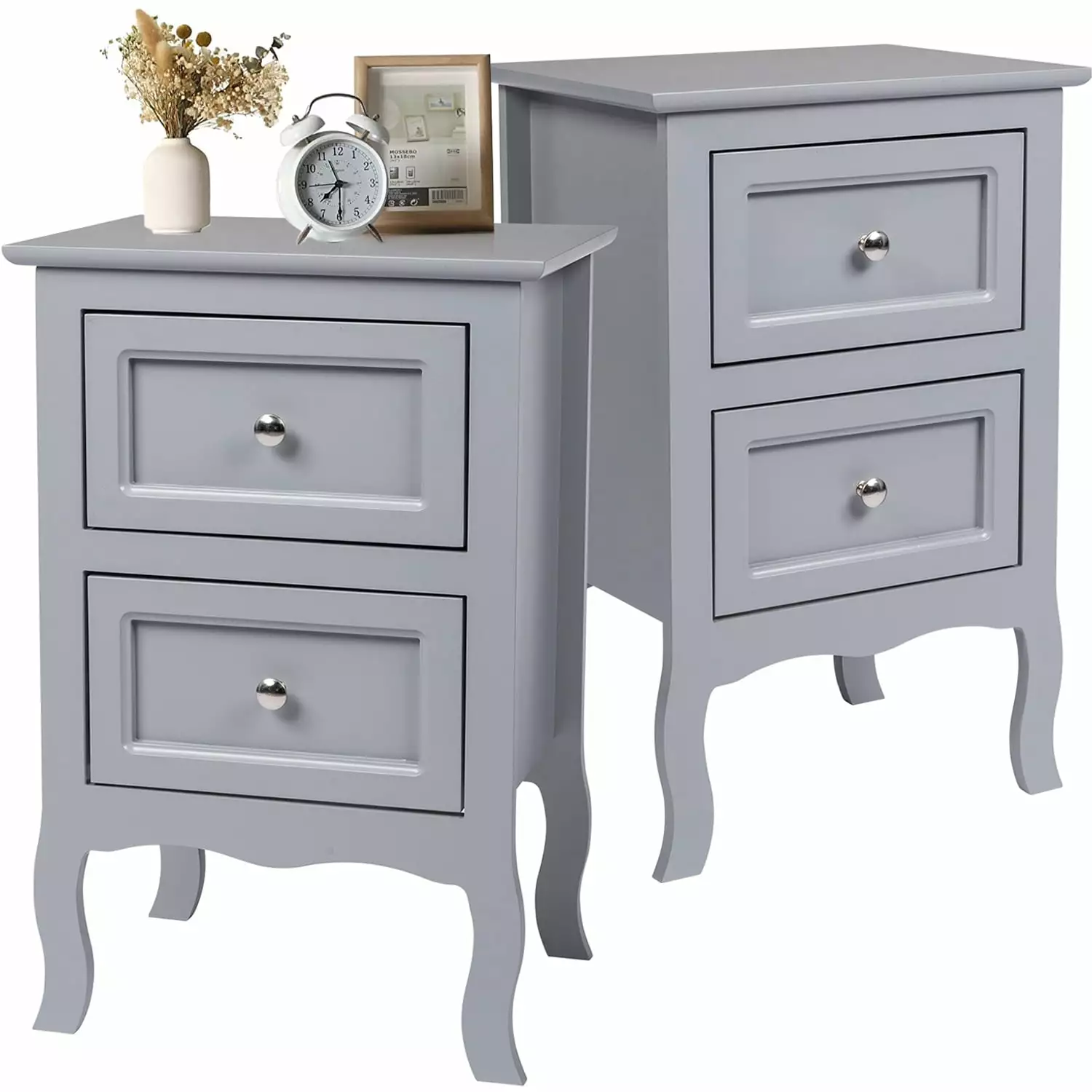 HSUNNS Set of 2 Nightstand Bedroom Bedside Table with Drawers Storage. Country Style Night End Table with Mental Handle. Suitable for Living Room Bedroom. Gray