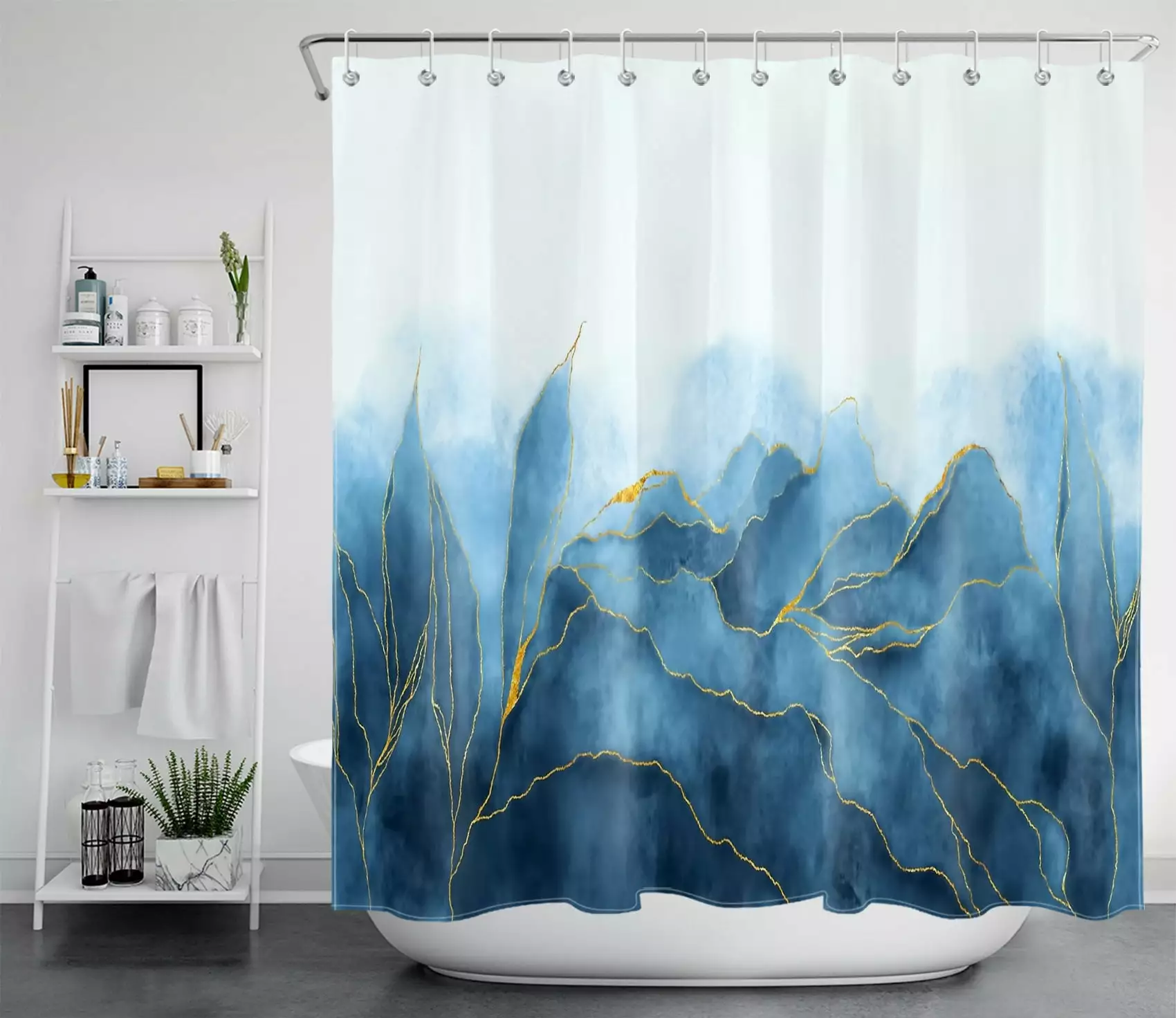 HVEST Mountain Shower Curtain.Abstract Marbling Shower Curtain for Bathroom Blue Water Ripples Polyester Waterproof Fabric Bath Accessories with Hooks Set.72X78 Inches