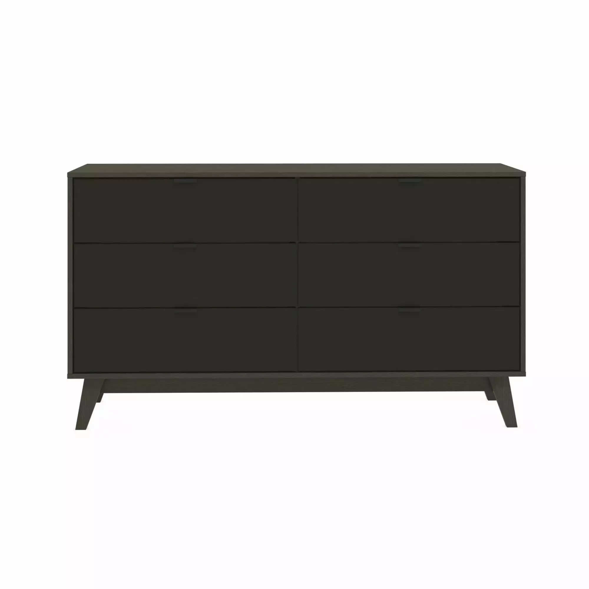 Hanford 6-Drawer Horizontal Dresser - in Dark Brown Body/Black Drawer Fronts in MDF. for Bedroom - 32.3 in. H x 57.08 in. W x 17.7 in. D