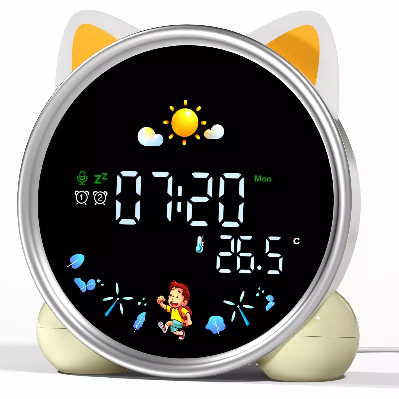 Hansang Alarm Clock for Kids. Ok to Wake Clock. Sleep Training Cat Digital Alarm Clock with 5 Night Light