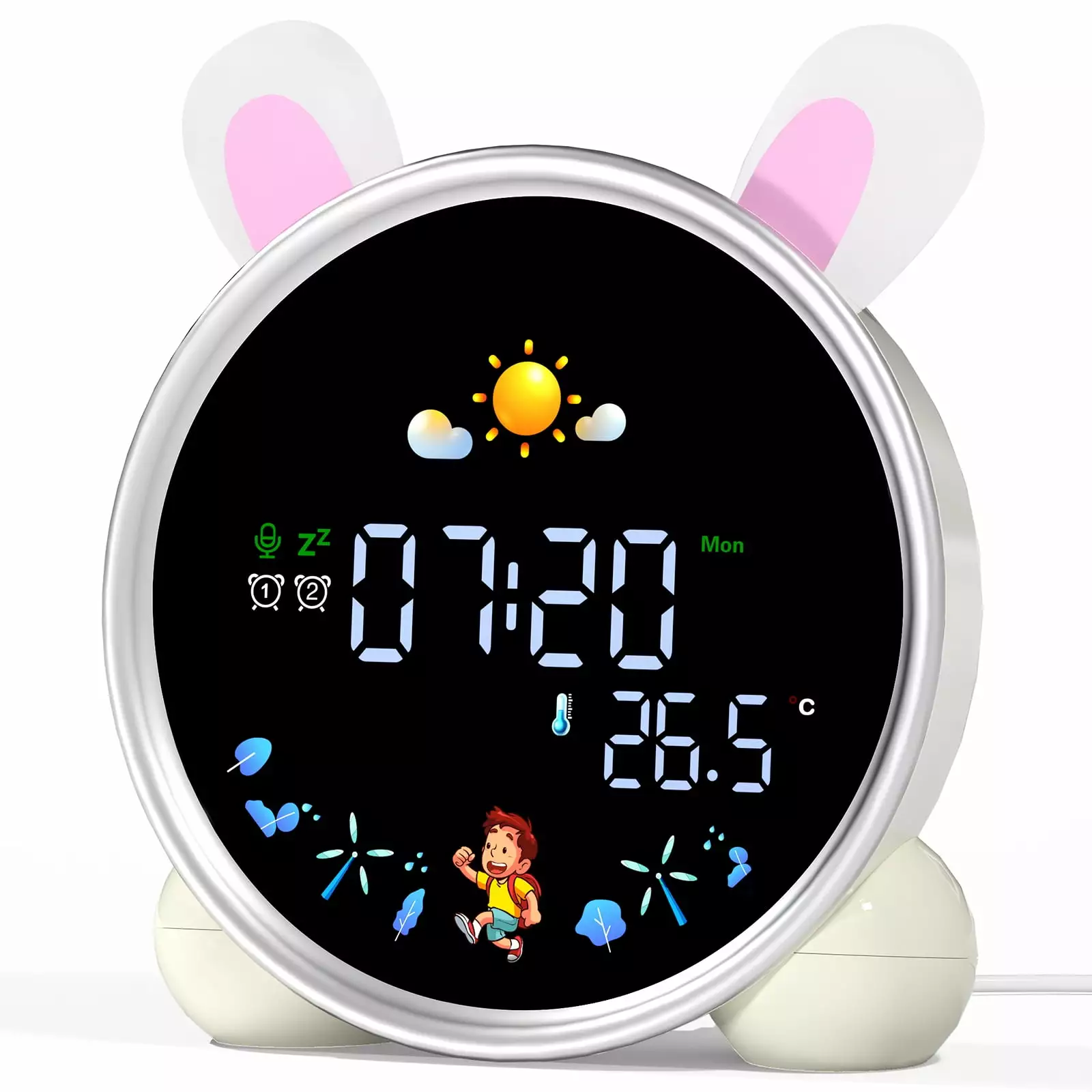 Hansang Alarm Clock for Kids. Ok to Wake Clock with Sleep Training. Rabbit Digital Alarm Clock with Night Light