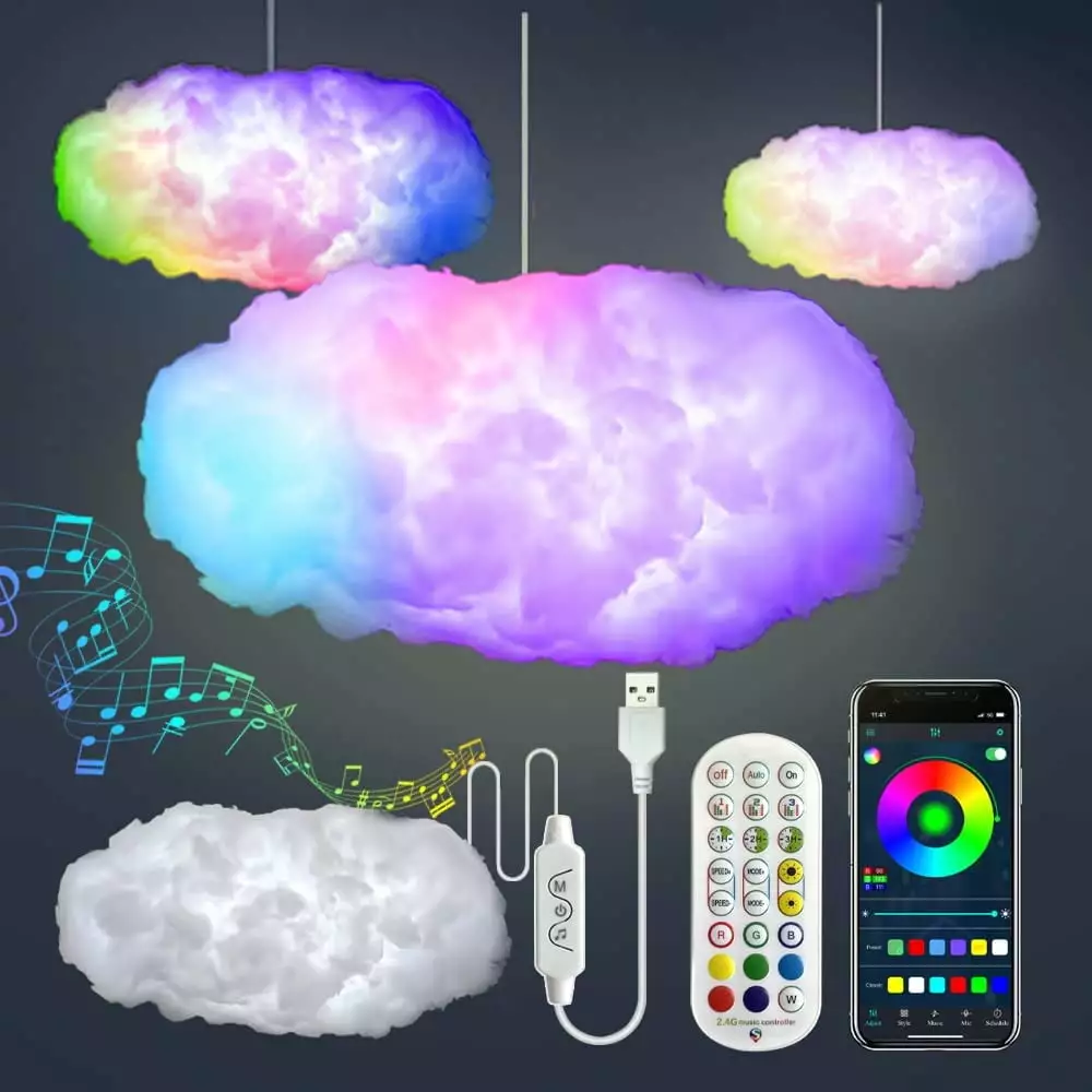 Haokaini 3D Cloud Lightning Multicolor Music Sync Cloud LED Light Wireless Remote Creative Night Lighting for Kids Bedroom Ceiling Decoration.1PC