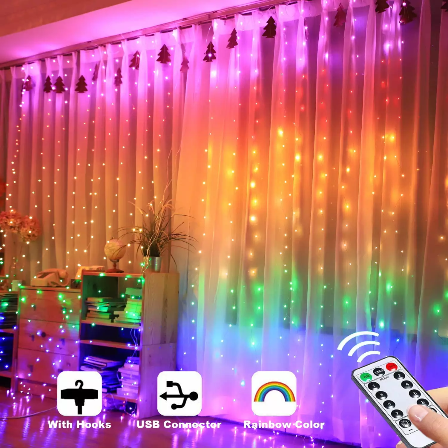 Haokaini LED Curtain Light. Color Changing Rainbow Curtain Lights. Window String Lights with USB Remote Control. for Valentine's Day. Bedroom. Weddings. Party. Christmas Decor. Birthday