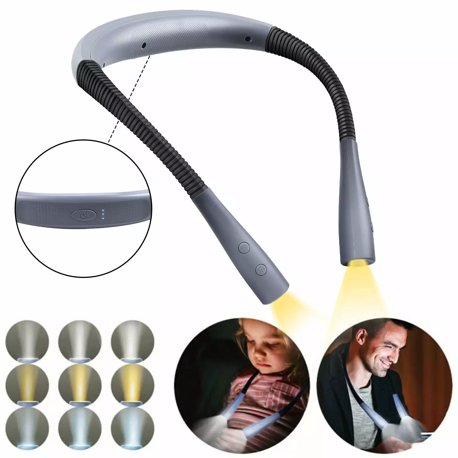 Haokaini LED Neck Reading Light. Rechargeable Book Lights for Reading In Bed 3 Light Modes Portable Lightweight Versatile Neck Hug Light