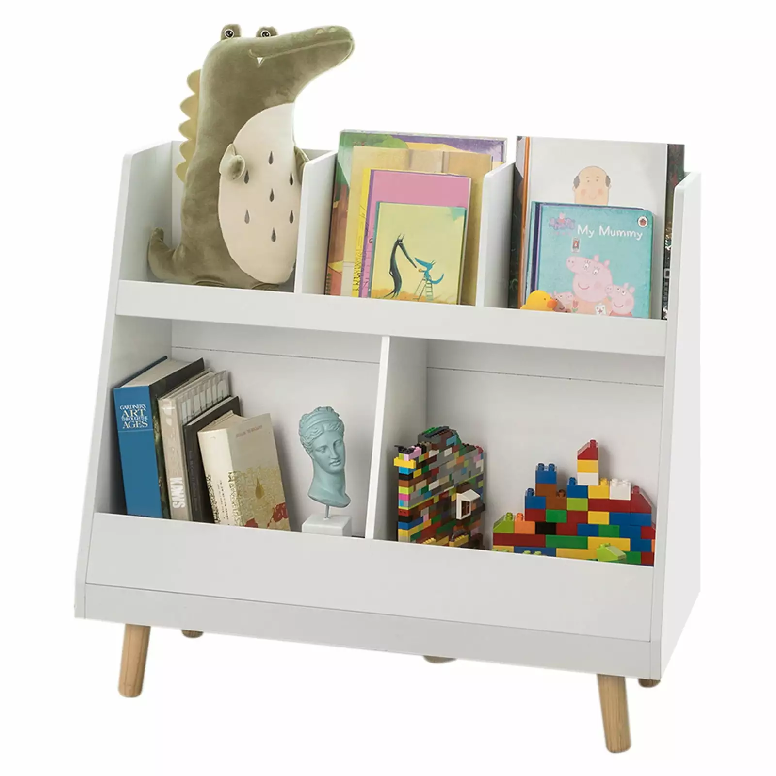 Haotian KMB19-W. White Modern Solid Wood Kids Bookcase 5-Tiers Shelf Storage Display Organizer Holder