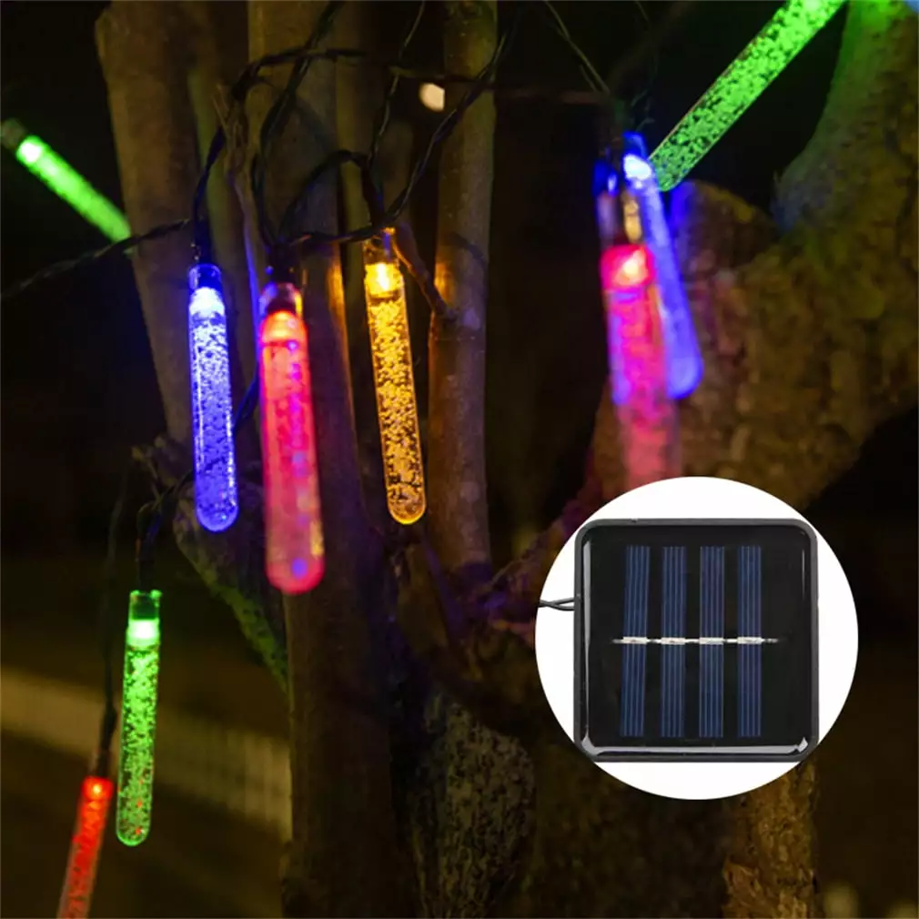 Happon 1 Pack Solar Outdoor String Lights. 16.4FT 20 LED Icicle Shape Christmas Lights Outdoor. Waterproof Solar Christmas Lights for Garden Patio Yard Tree Party Christmas Decor (Colorful)