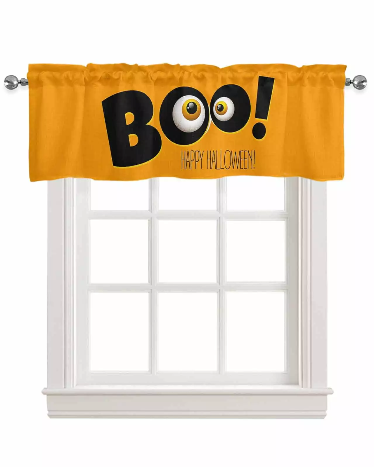 Happy Halloween Linen Curtain Valance for Bedroom/Bathroom/Kitchen/Office/Living/Dining Room Window.Boo Orange Decor Rod Pocket Topper Decorative Cafe Drapes Panel 42x18