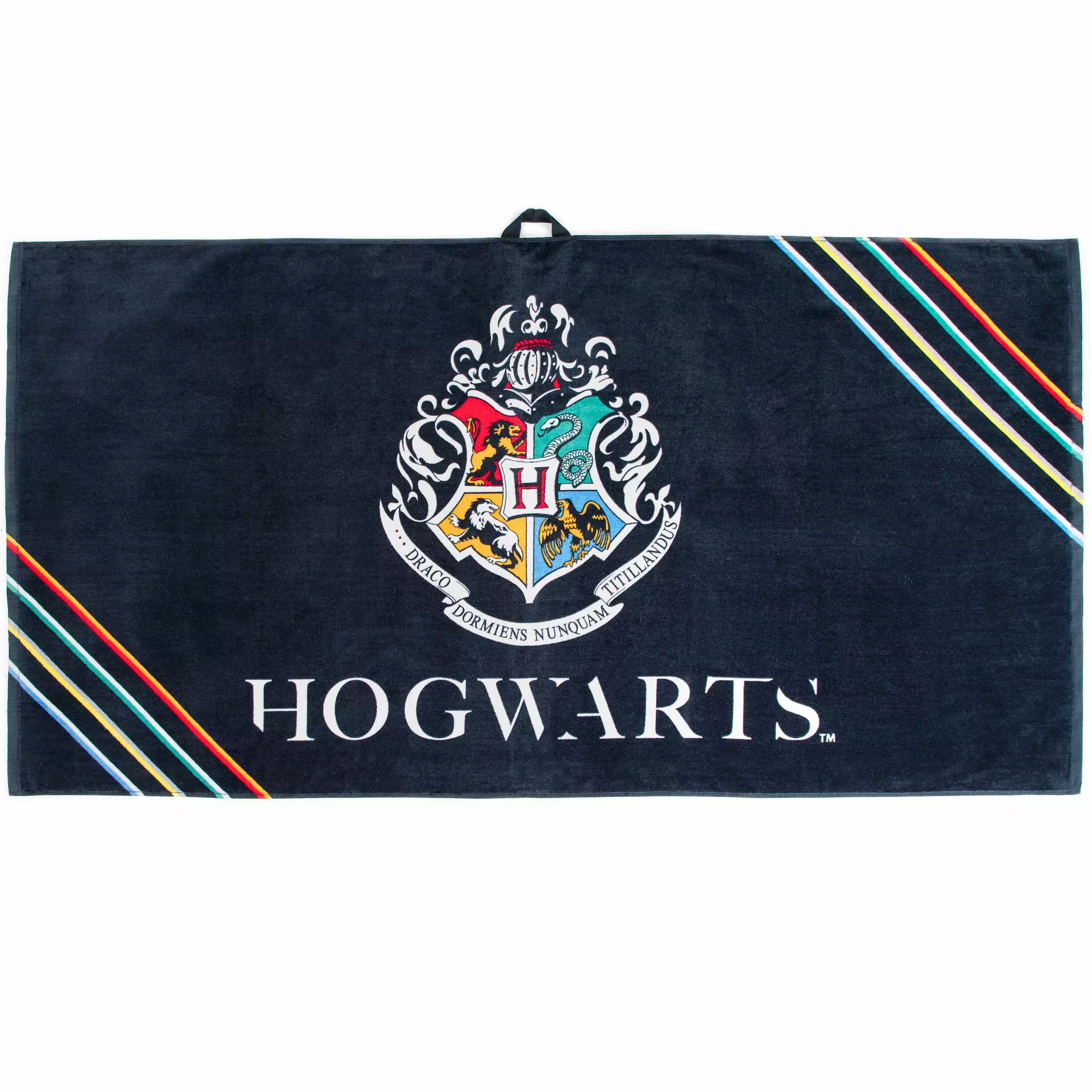 Harry Potter Hogwarts Oversized Kids Towel with Hanging Loop. Cotton. Black. Warner Bros