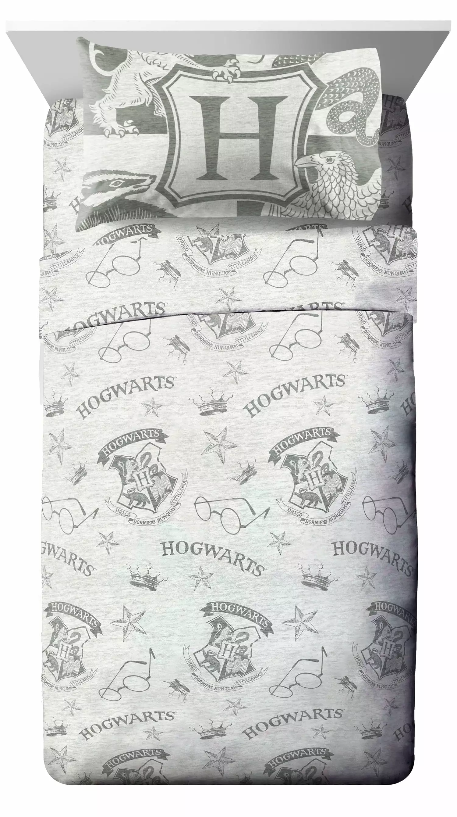 Harry Potter Spellbound 3 Piece Kids Twin Sheet Set. 100% Microfiber. Grey