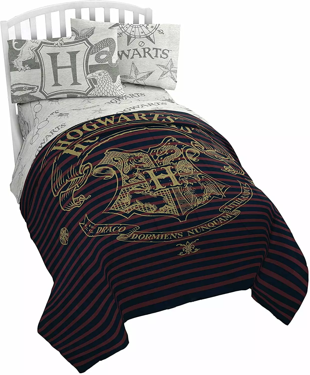 Harry Potter Spellbound Navy Full Sized Microfiber Bed Set with Reversible Comforter and Sheet Set