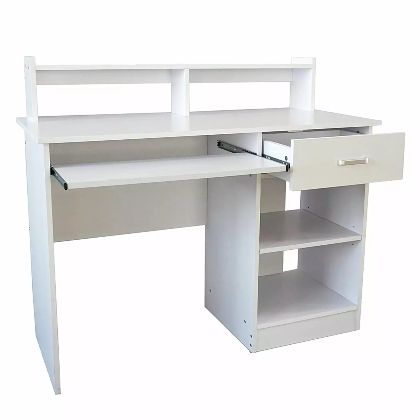 Hassch Home Office Computer Writing Desk with 1 Drawer. 2-layers Storage Shelves. White