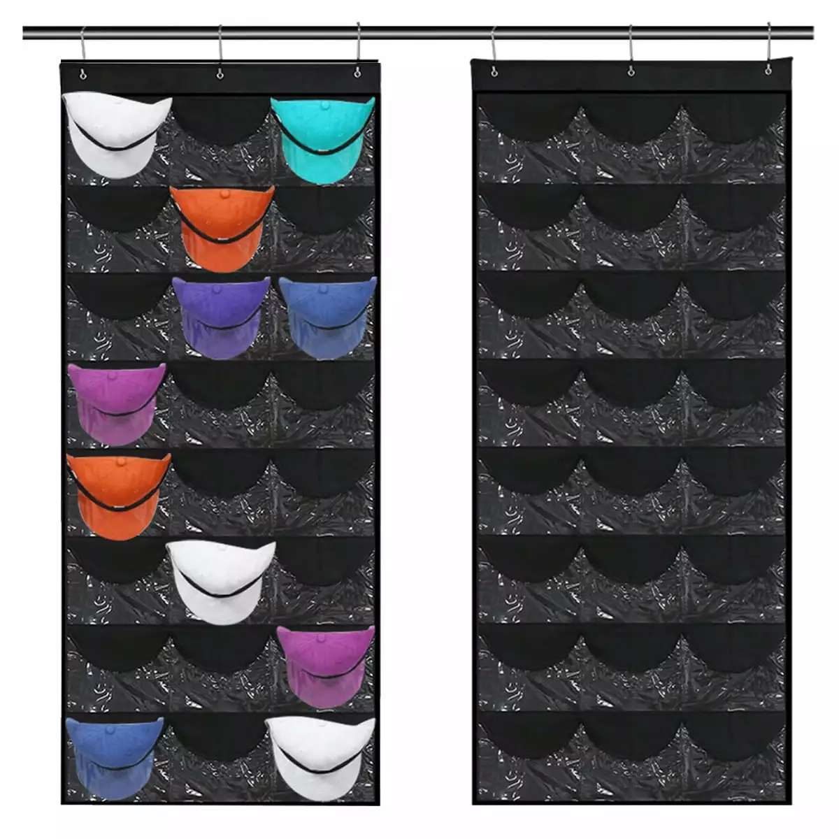 Hat Organizer Hat Rack Over the Door Organizer with 24 Clear Pockets Hat Storage Organizer for Baseball Caps