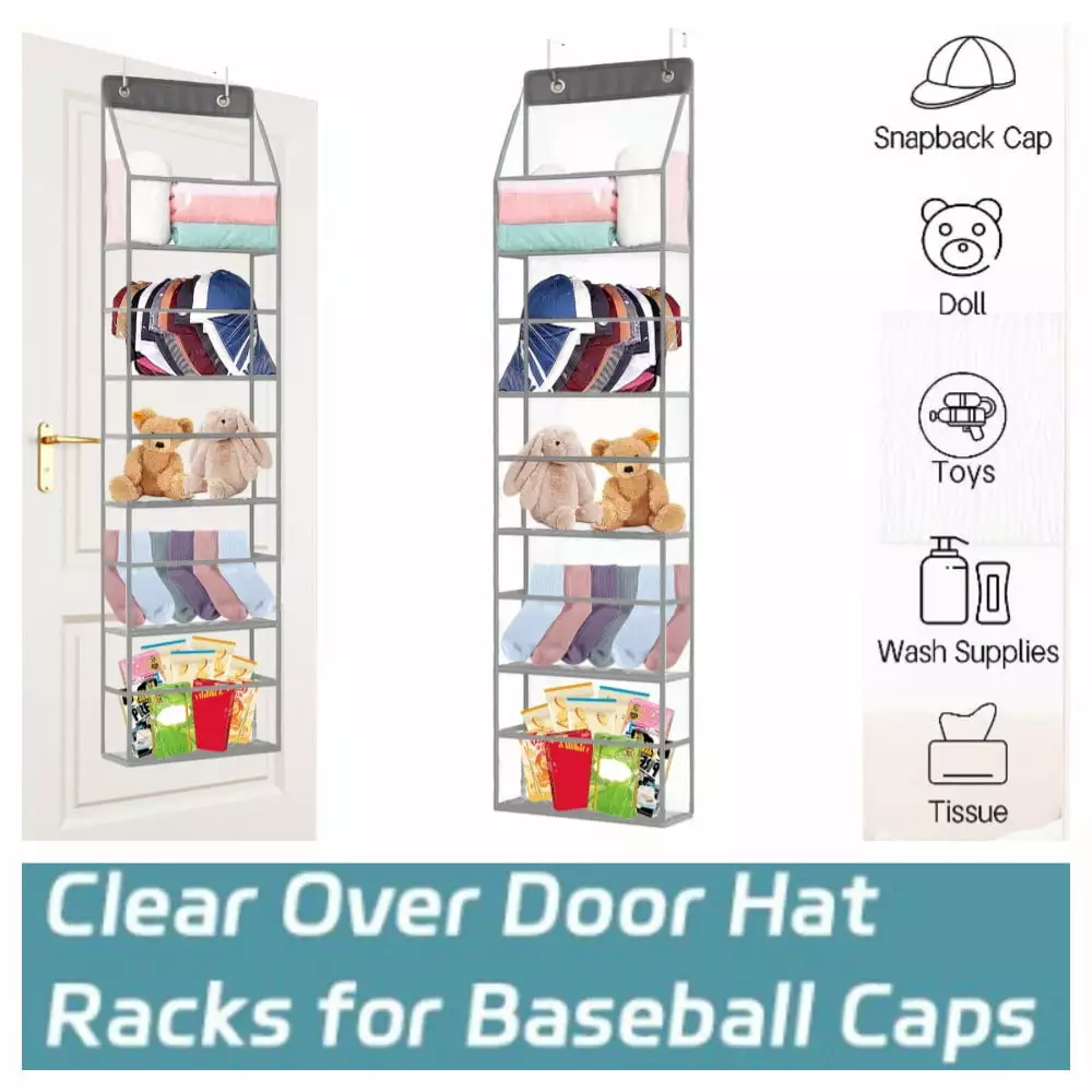 Hat Organizer for Baseball Caps 5 Tier Clear over the Door Hat Racks Deep Pockets Hanging Hat Holder for Closet or Wall Hold 50 Hats Storage